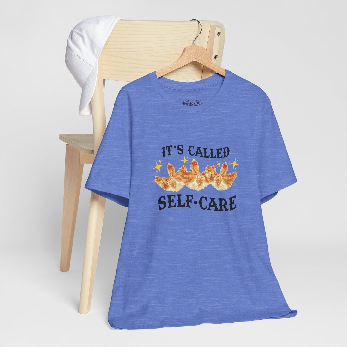 Crab Rangoon Self-Care Short Sleeve Tee, Unisex T-Shirt, Chinese Food Casual Wear, Gift for Foodie, Self Care Quotes, Quirky Motivational Apparel
