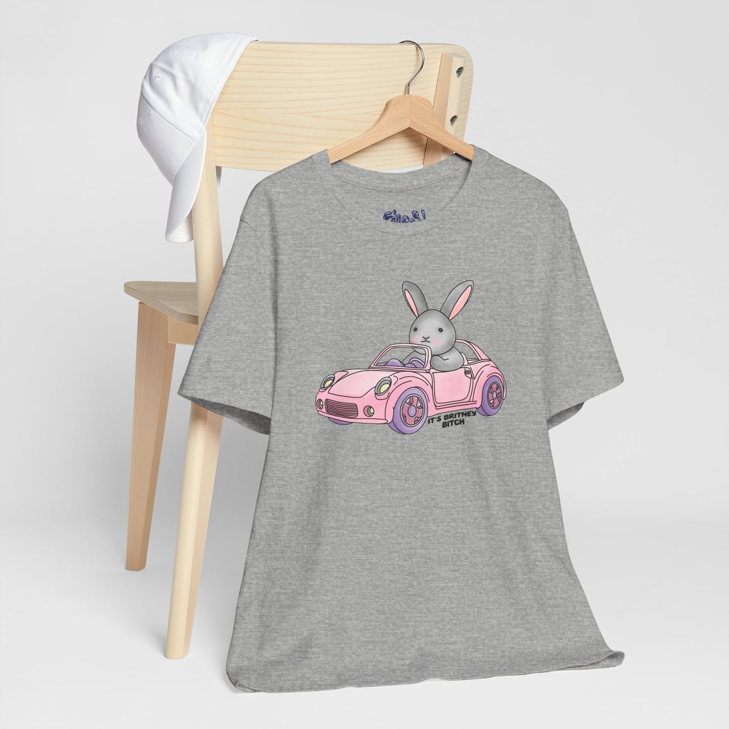 It's Britney Bitch, Cute Bunny in Pink Car Tee, 90s y2k Millennial Gift, Quirky Girly T-Shirt