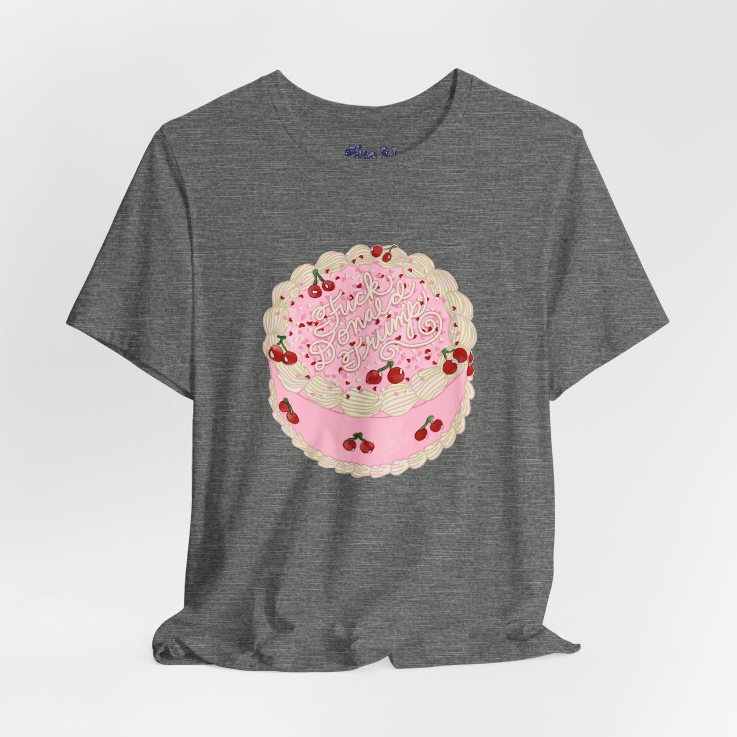 F**k Donald Trump Unisex Tee - Vintage Fancy Cake Shirt, Political MAGA Gift, Bakery Inspired Fashion, Kawaii Cherry Apparel, Liberal Leftist Baking Tee