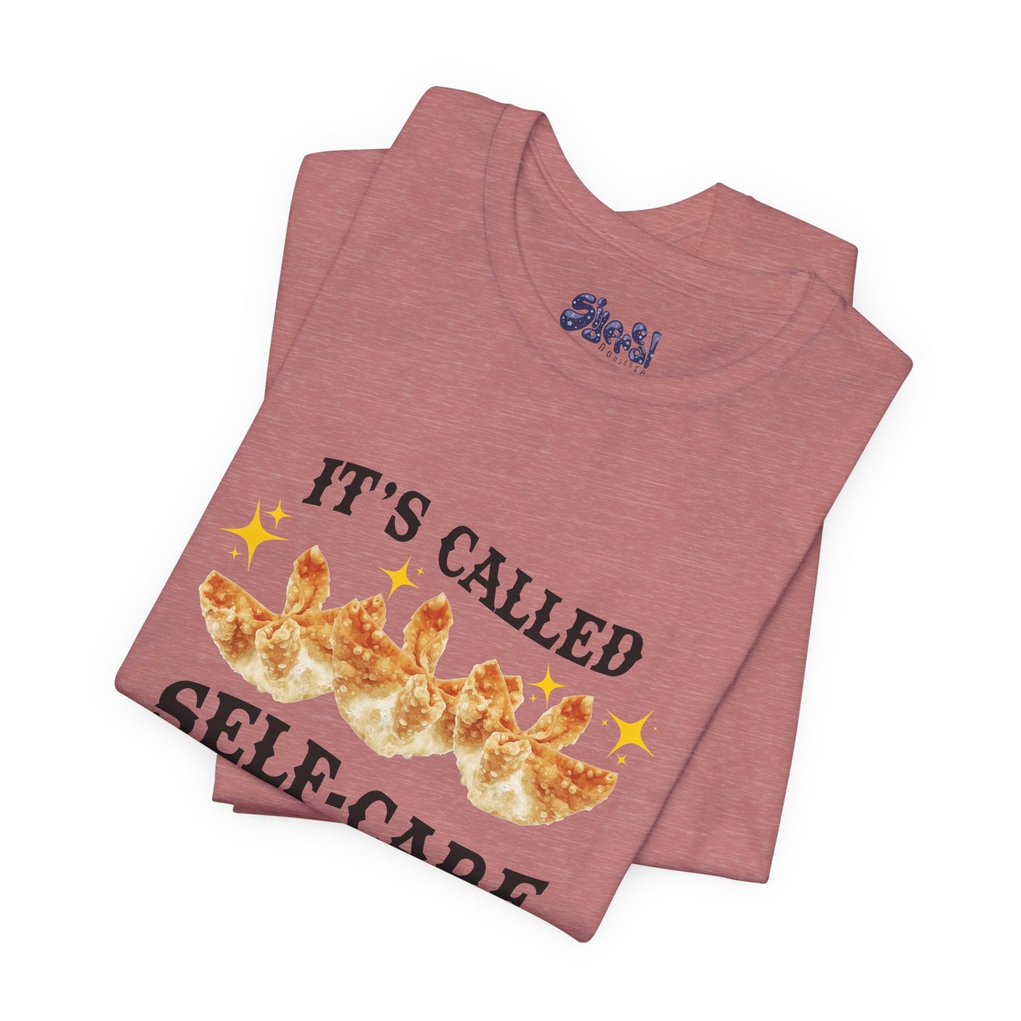 Crab Rangoon Self-Care Short Sleeve Tee, Unisex T-Shirt, Chinese Food Casual Wear, Gift for Foodie, Self Care Quotes, Quirky Motivational Apparel