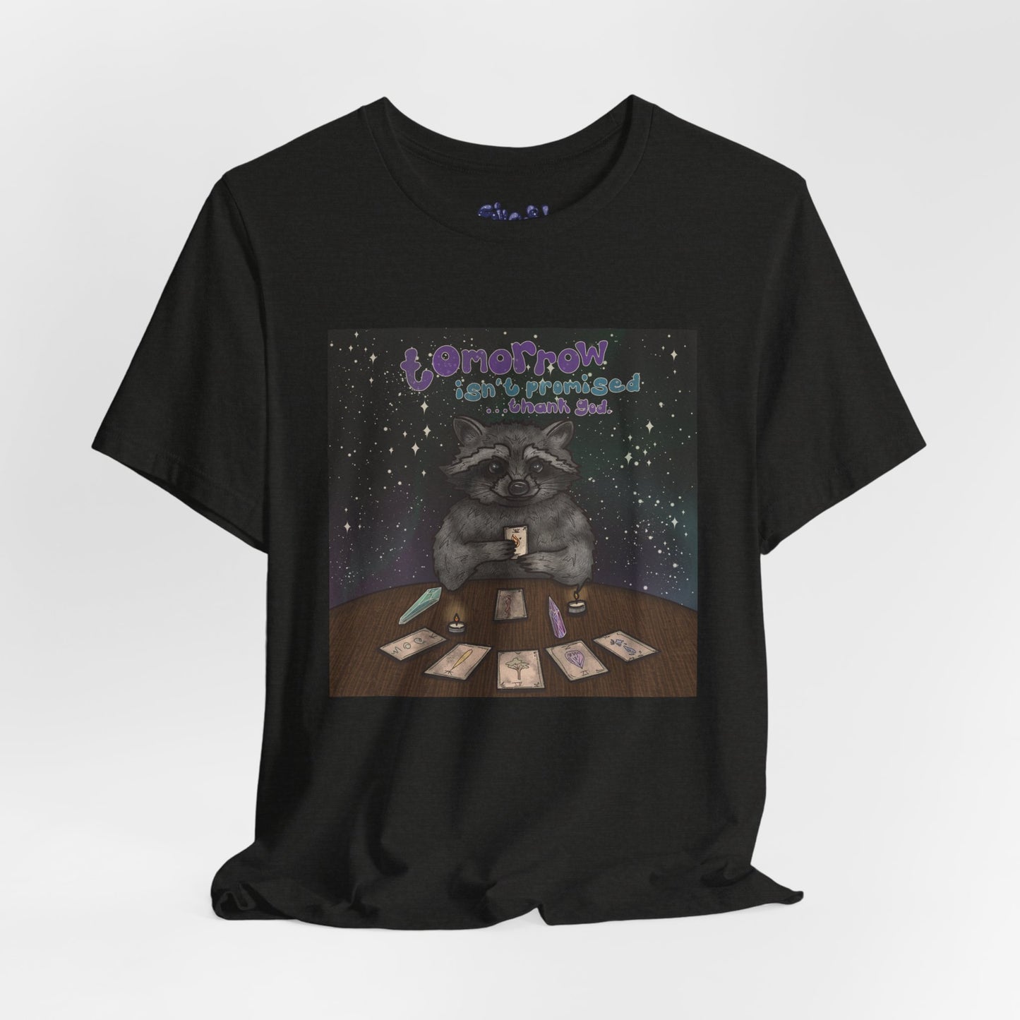 Cosmic Tarot Raccoon Tee - Whimsical Unisex T-Shirt, Trash Panda Gifts, Mystical Apparel, Quirky Casual Wear