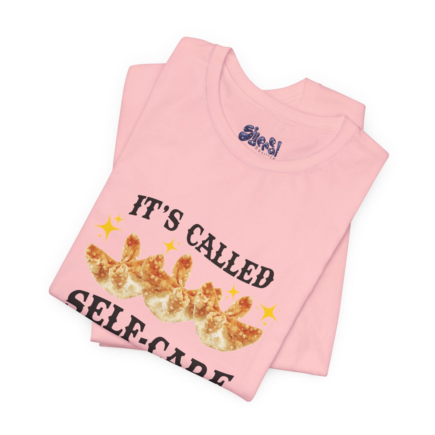 Crab Rangoon Self-Care Short Sleeve Tee, Unisex T-Shirt, Chinese Food Casual Wear, Gift for Foodie, Self Care Quotes, Quirky Motivational Apparel