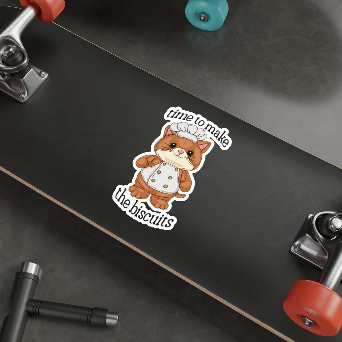 Adorable Cat Chef Waterproof Vinyl Die-Cut Stickers - Cat Lovers, Perfect for Home, School, Water Bottles - Time to Make The Biscuits!