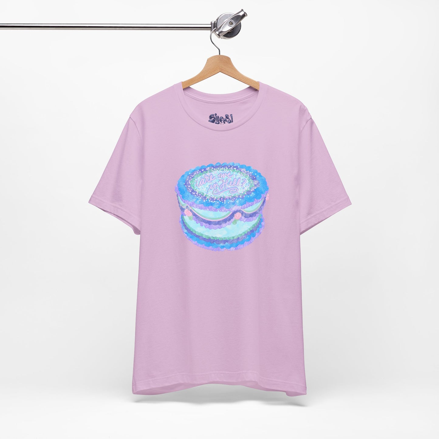 Are We In Hell Cake Unisex Jersey Tee, Quirky Baking Graphic T-Shirt, Vintage Fancy Cake Apparel, Casual Wear for Bakers