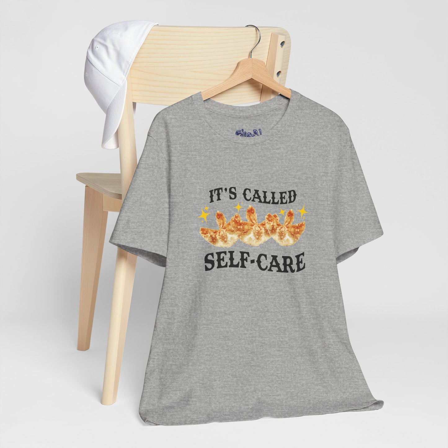 Crab Rangoon Self-Care Short Sleeve Tee, Unisex T-Shirt, Chinese Food Casual Wear, Gift for Foodie, Self Care Quotes, Quirky Motivational Apparel