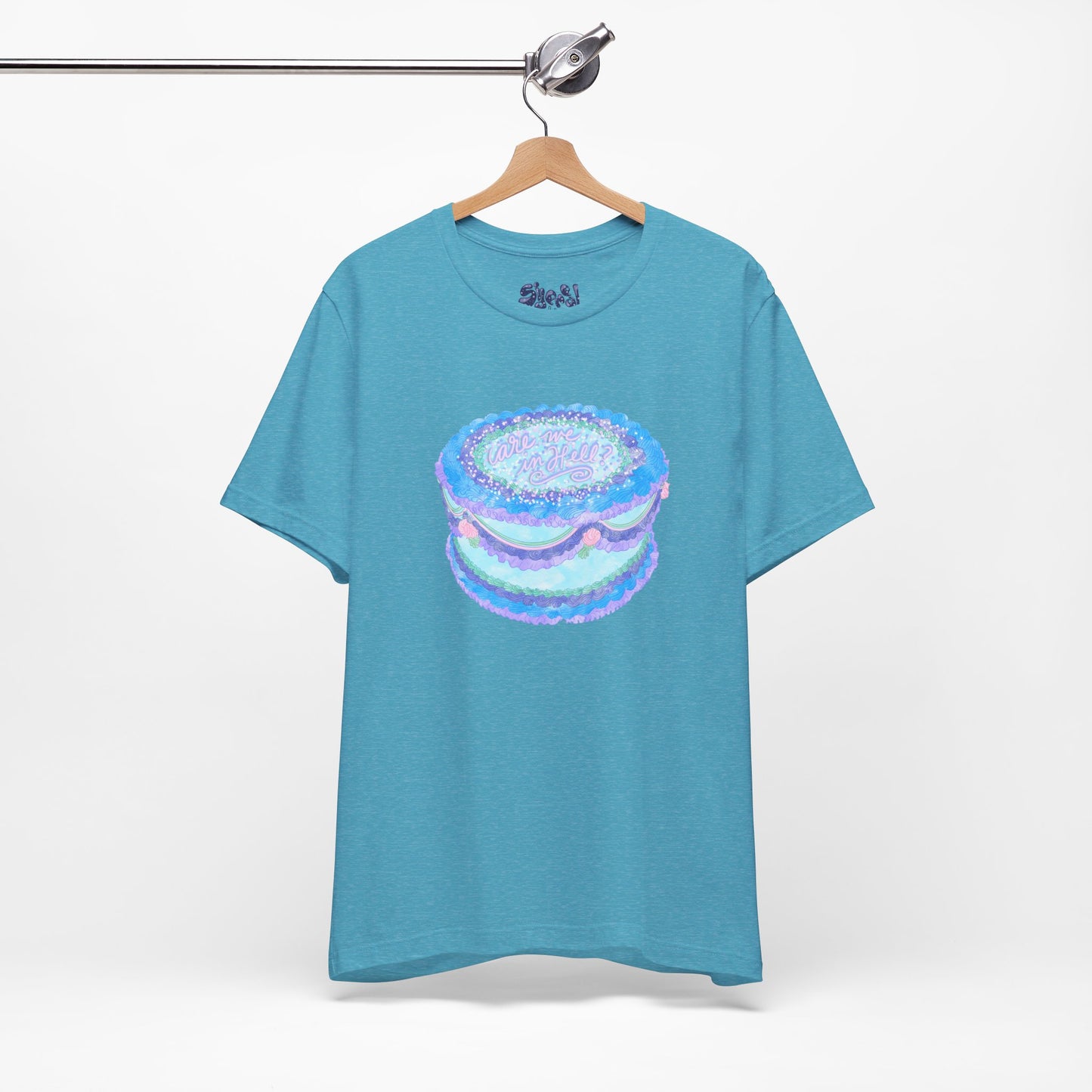Are We In Hell Cake Unisex Jersey Tee, Quirky Baking Graphic T-Shirt, Vintage Fancy Cake Apparel, Casual Wear for Bakers