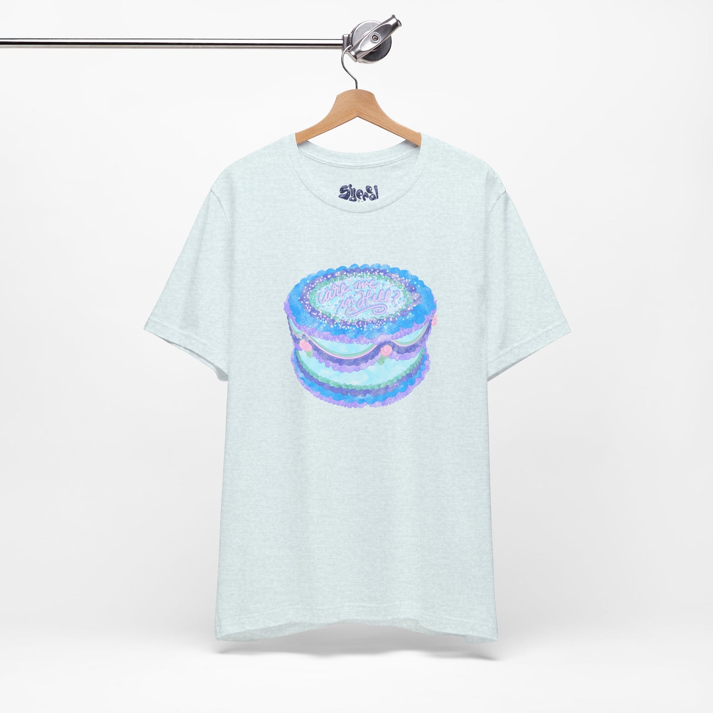 Are We In Hell Cake Unisex Jersey Tee, Quirky Baking Graphic T-Shirt, Vintage Fancy Cake Apparel, Casual Wear for Bakers