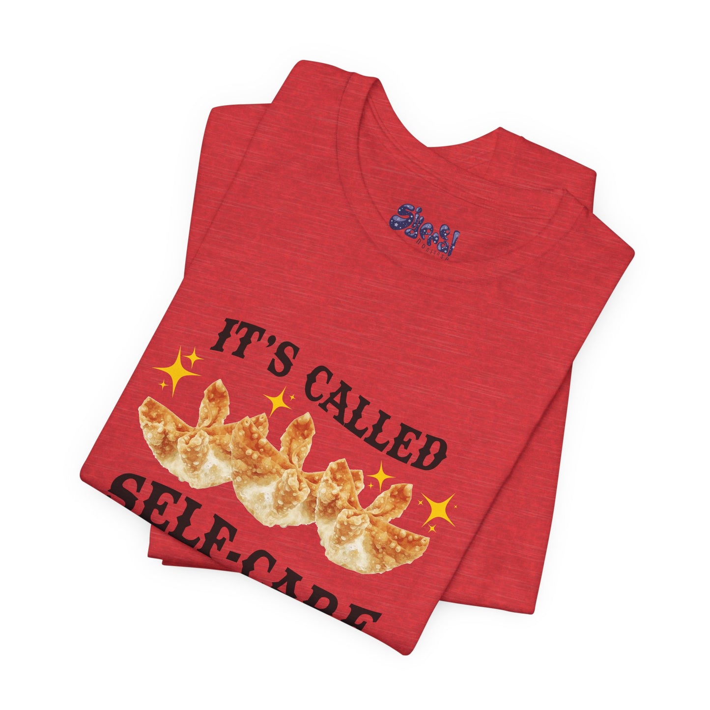Crab Rangoon Self-Care Short Sleeve Tee, Unisex T-Shirt, Chinese Food Casual Wear, Gift for Foodie, Self Care Quotes, Quirky Motivational Apparel