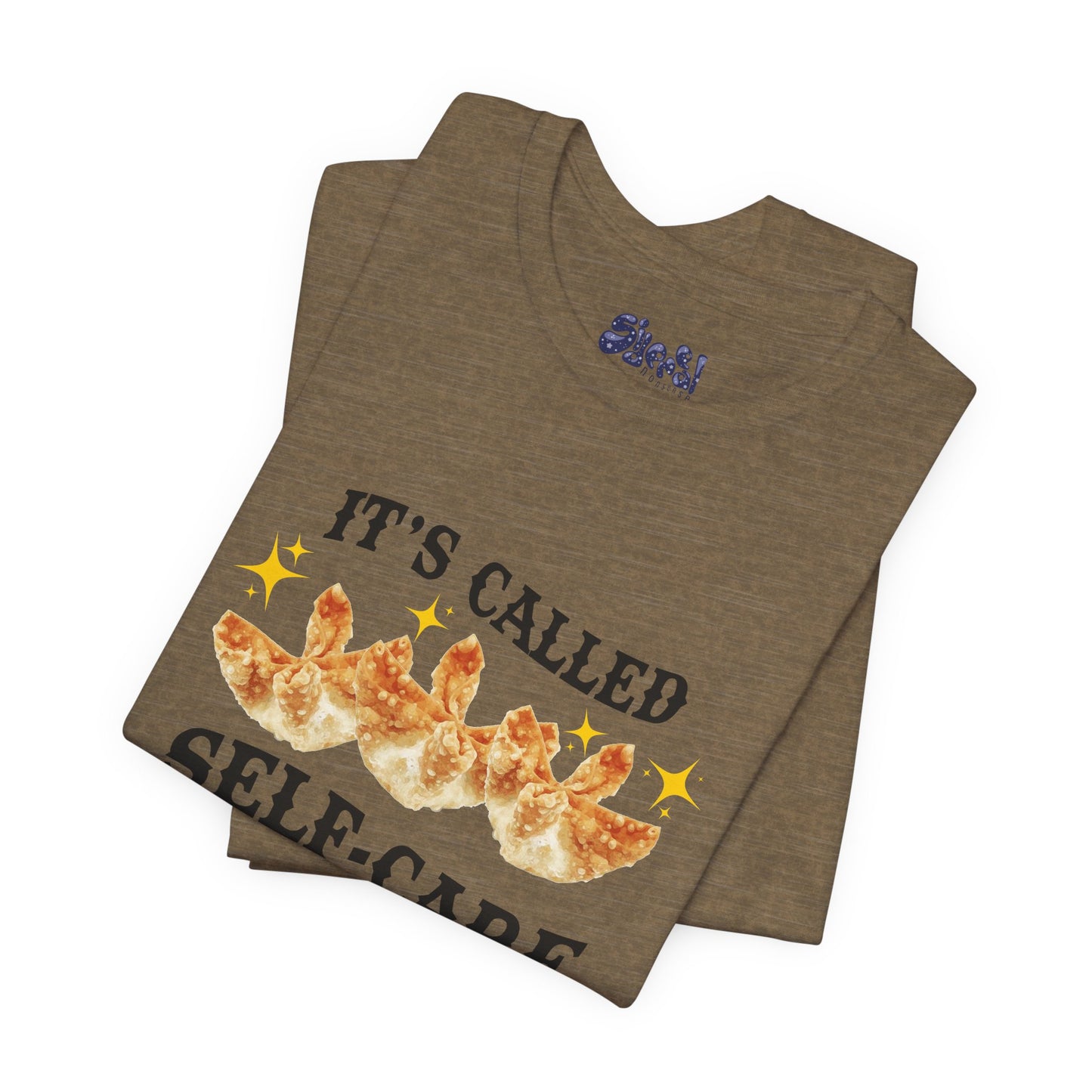 Crab Rangoon Self-Care Short Sleeve Tee, Unisex T-Shirt, Chinese Food Casual Wear, Gift for Foodie, Self Care Quotes, Quirky Motivational Apparel