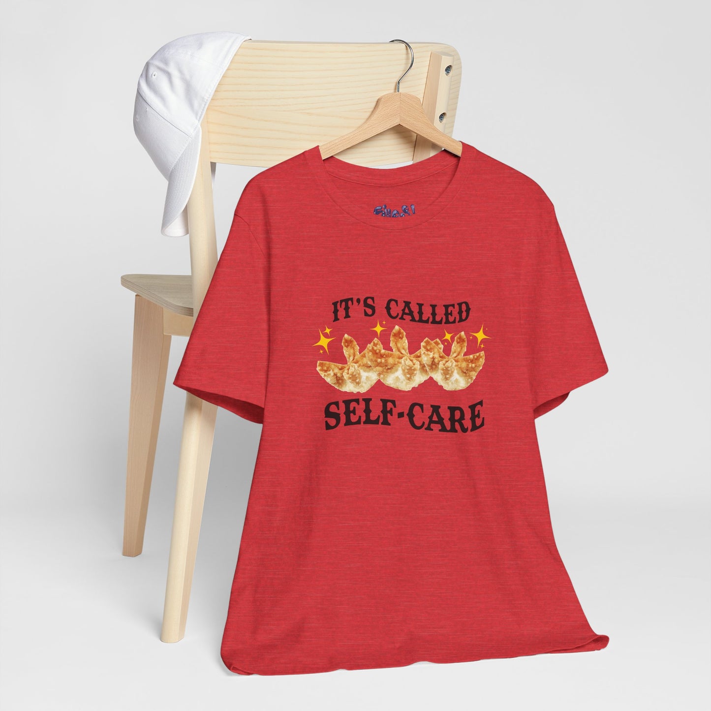 Crab Rangoon Self-Care Short Sleeve Tee, Unisex T-Shirt, Chinese Food Casual Wear, Gift for Foodie, Self Care Quotes, Quirky Motivational Apparel