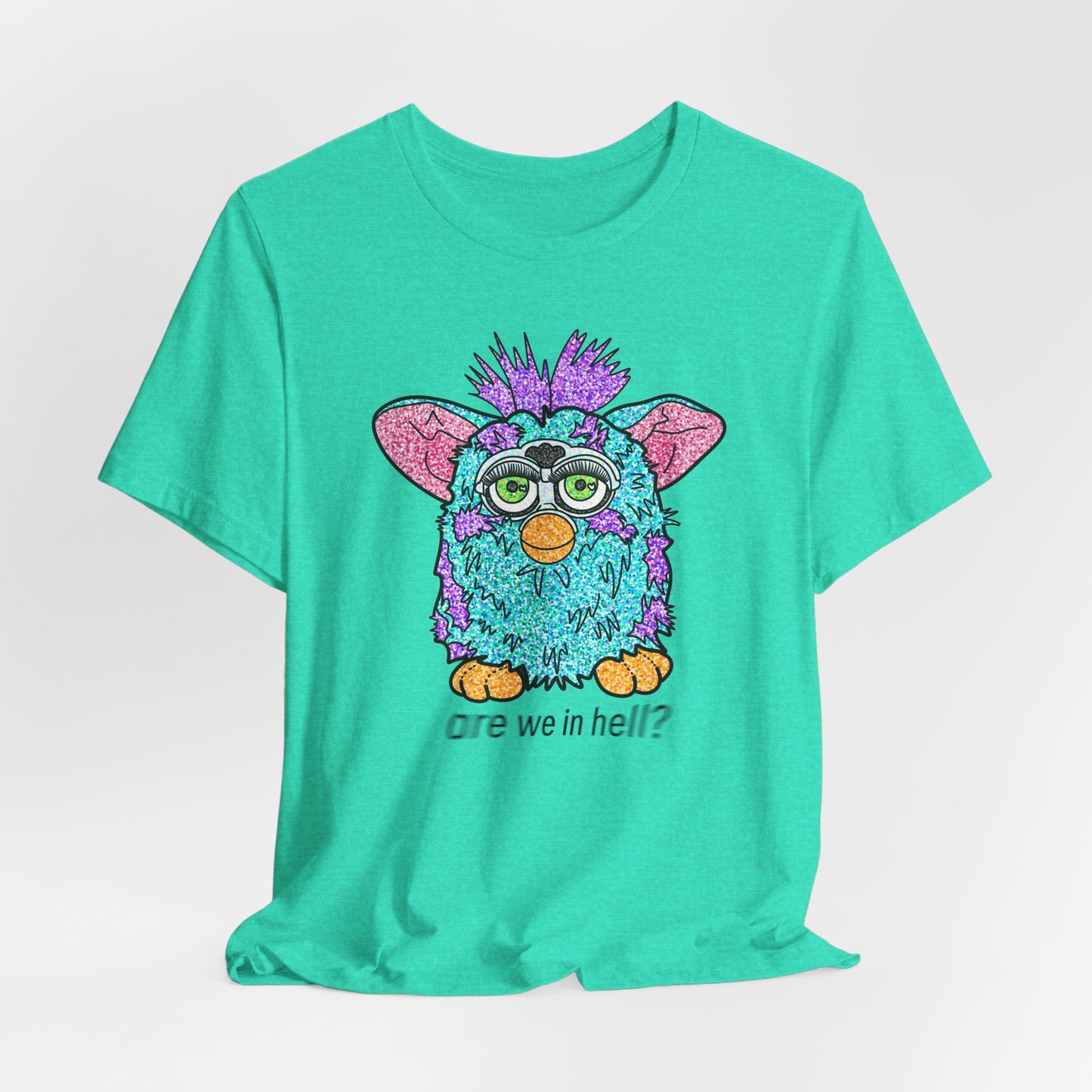 Funny Graphic Tee: "Are We in Hell?" Retro Furby Design