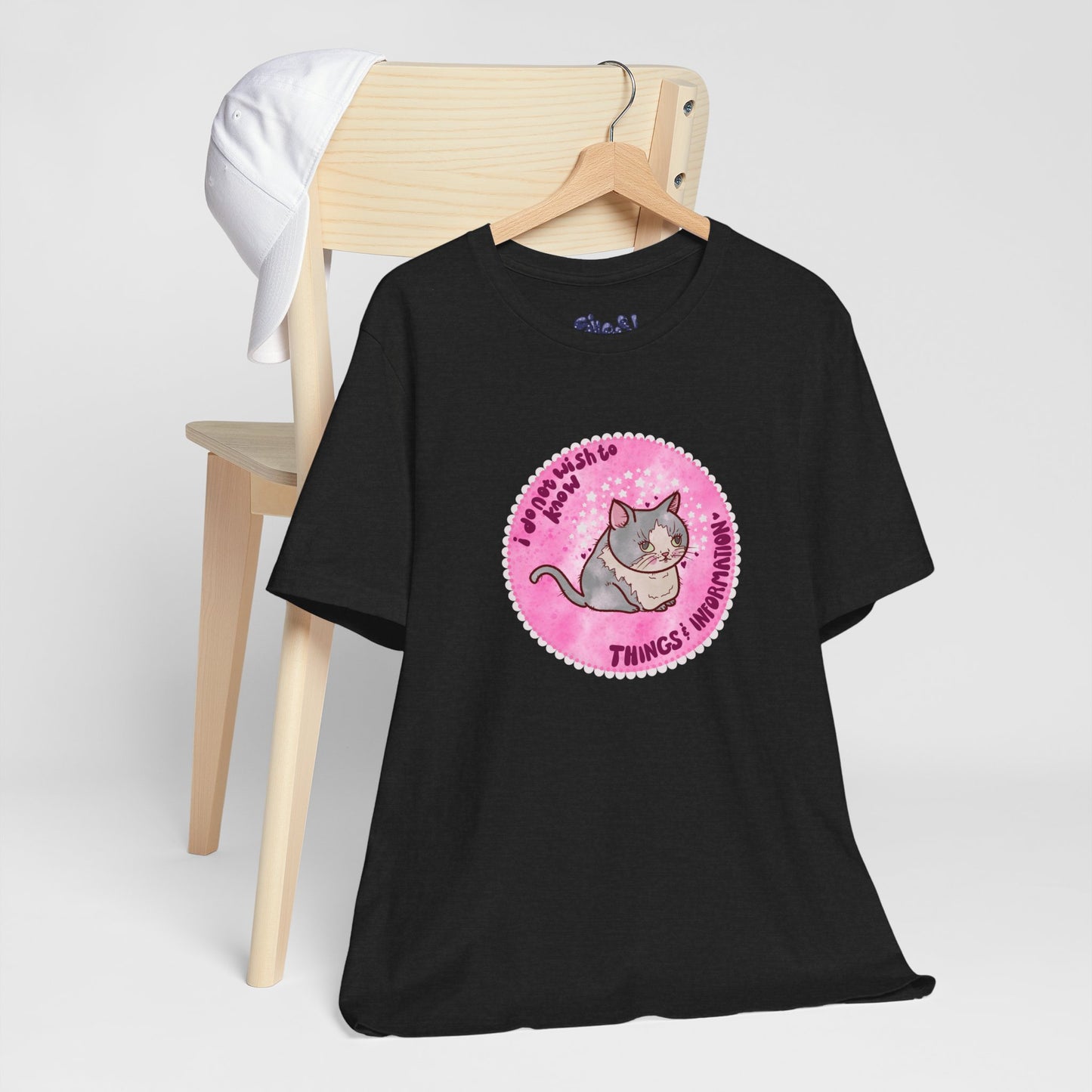 Cute Cat Tee, T-Shirt for Cat People, Things and Information, Mental Health, World Events, Cat Apparel With Funny Quote