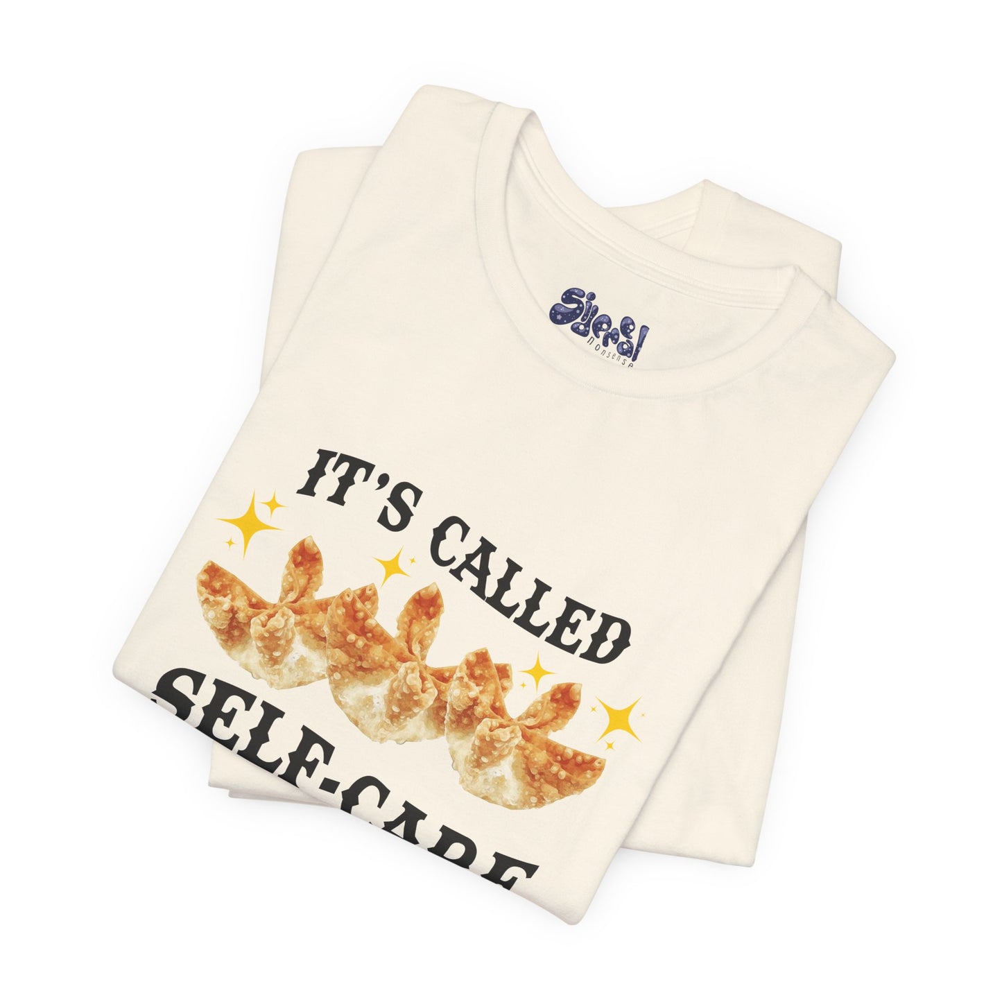 Crab Rangoon Self-Care Short Sleeve Tee, Unisex T-Shirt, Chinese Food Casual Wear, Gift for Foodie, Self Care Quotes, Quirky Motivational Apparel
