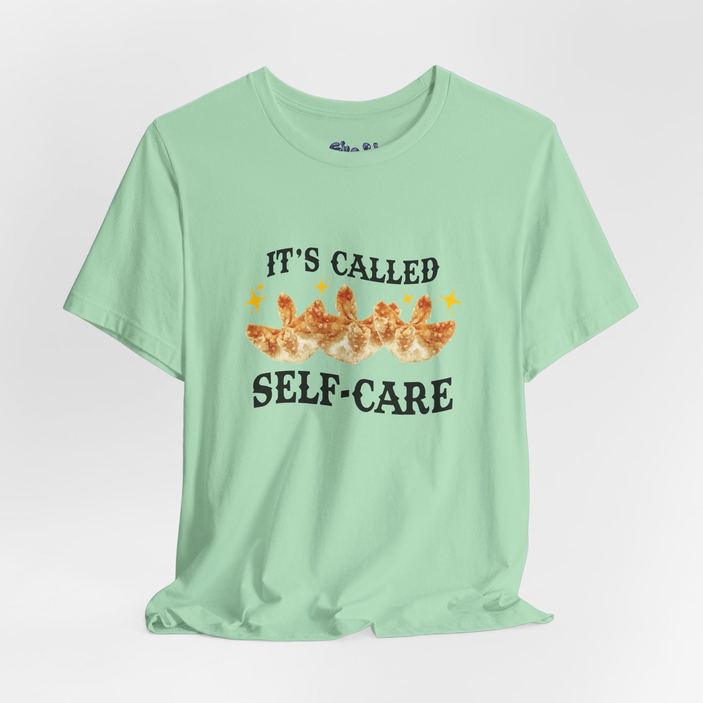 Crab Rangoon Self-Care Short Sleeve Tee, Unisex T-Shirt, Chinese Food Casual Wear, Gift for Foodie, Self Care Quotes, Quirky Motivational Apparel