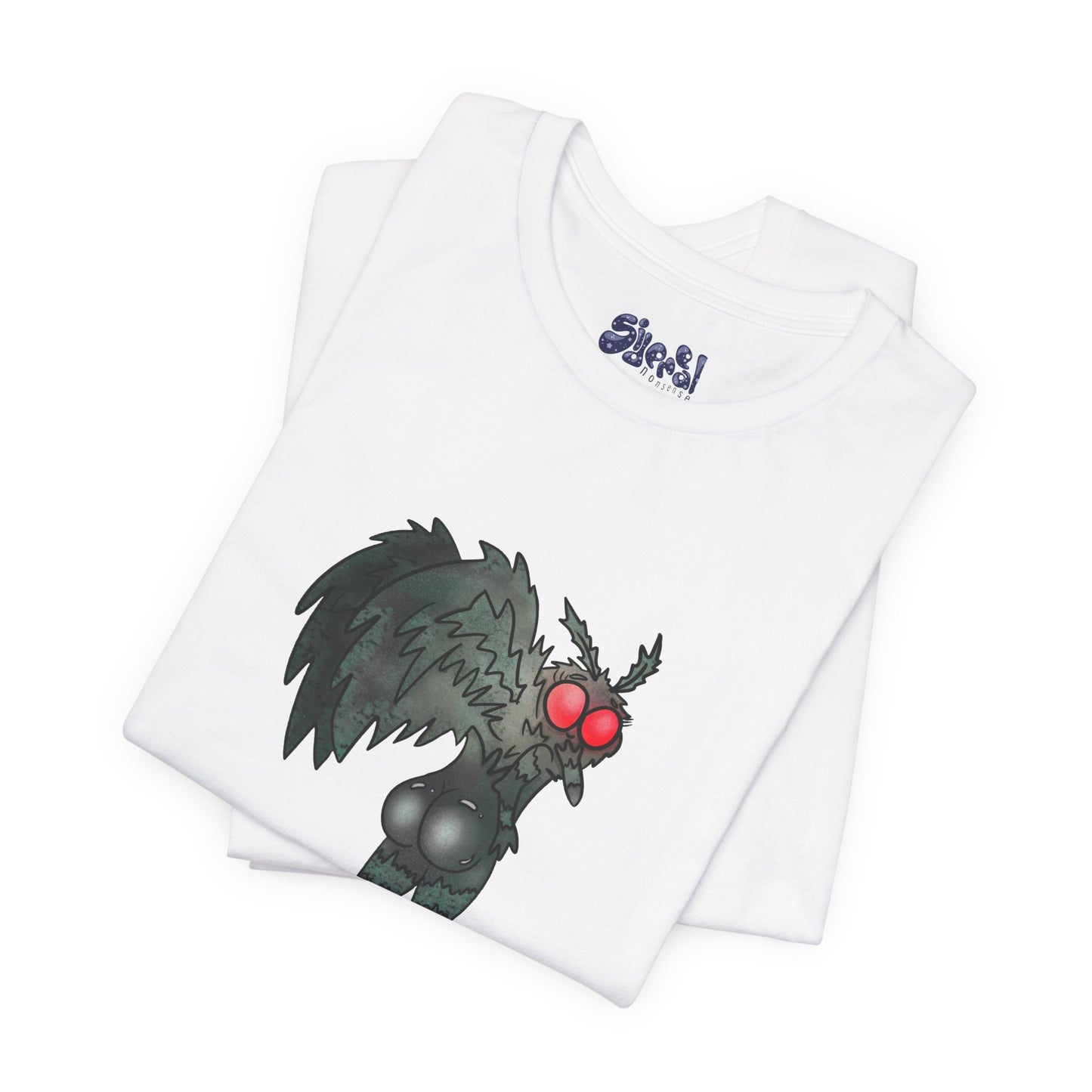 Sexy Mothman Whimsical Cryptid Short Sleeve Tee | Unique Graphic T-Shirt for Cryptid Fans, Horror Lovers, Folklore Shirt