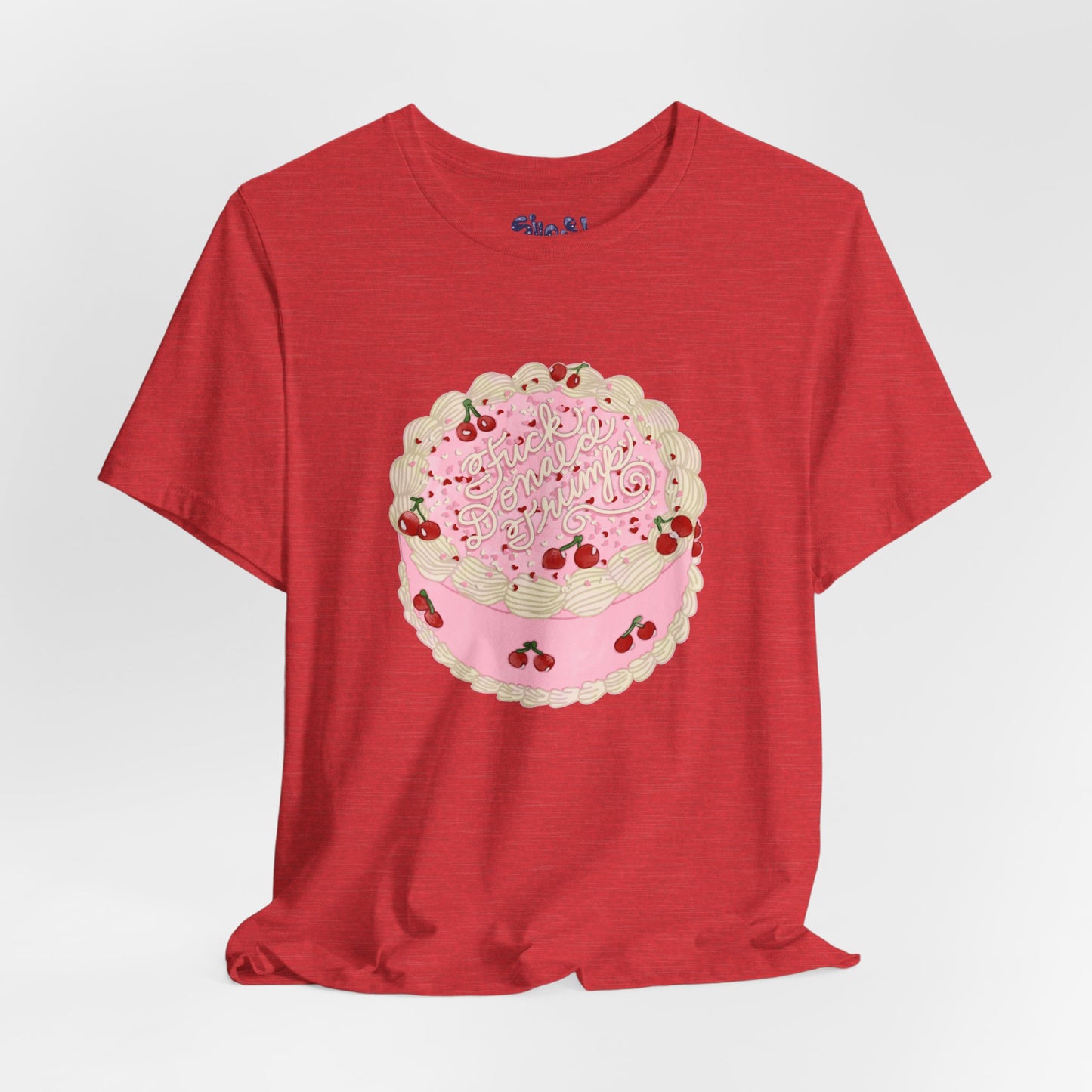 F**k Donald Trump Unisex Tee - Vintage Fancy Cake Shirt, Political MAGA Gift, Bakery Inspired Fashion, Kawaii Cherry Apparel, Liberal Leftist Baking Tee