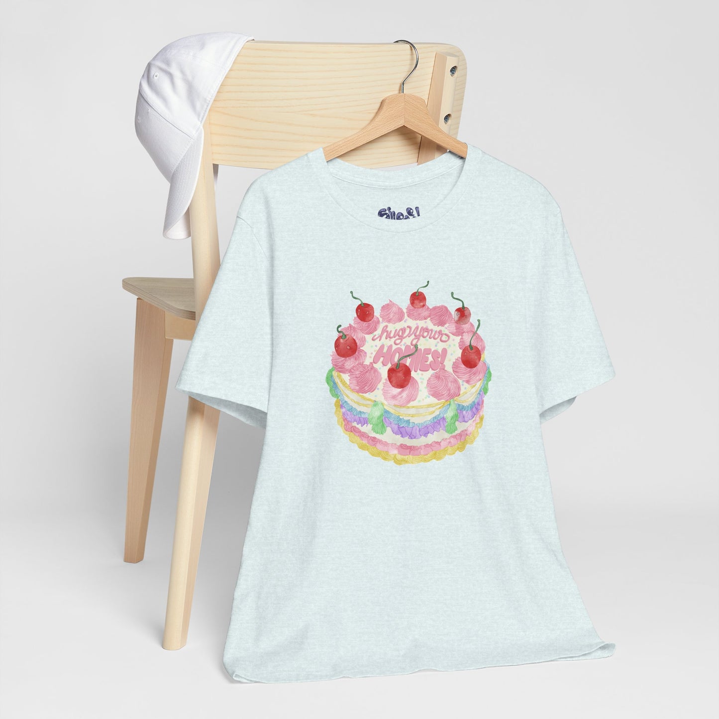 Hug Your Homies Cake Tee - Friendship T-Shirt, Mental Health Shirt, Gift for Teens, Baking Tee, Casual Wear
