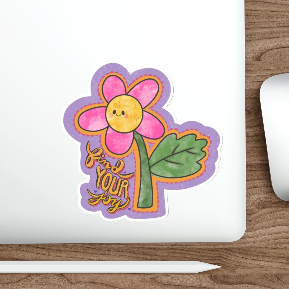 Find Your Joy Joyful Flower Waterproof Vinyl Die-Cut Stickers, Cute Floral Sticker, Mental Health Laptop Decor, Self-Care Gifts, Positive Vibes