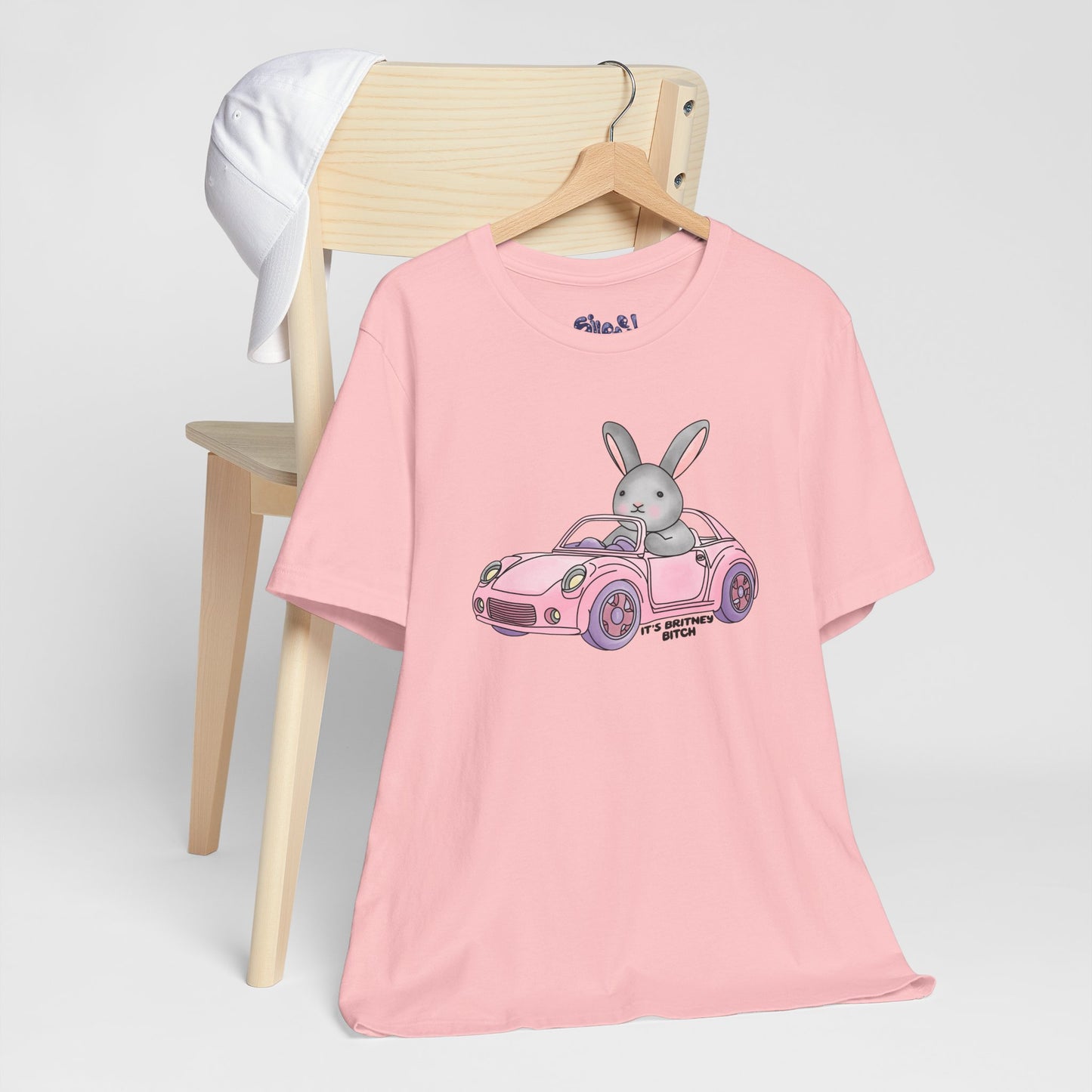It's Britney Bitch, Cute Bunny in Pink Car Tee, 90s y2k Millennial Gift, Quirky Girly T-Shirt