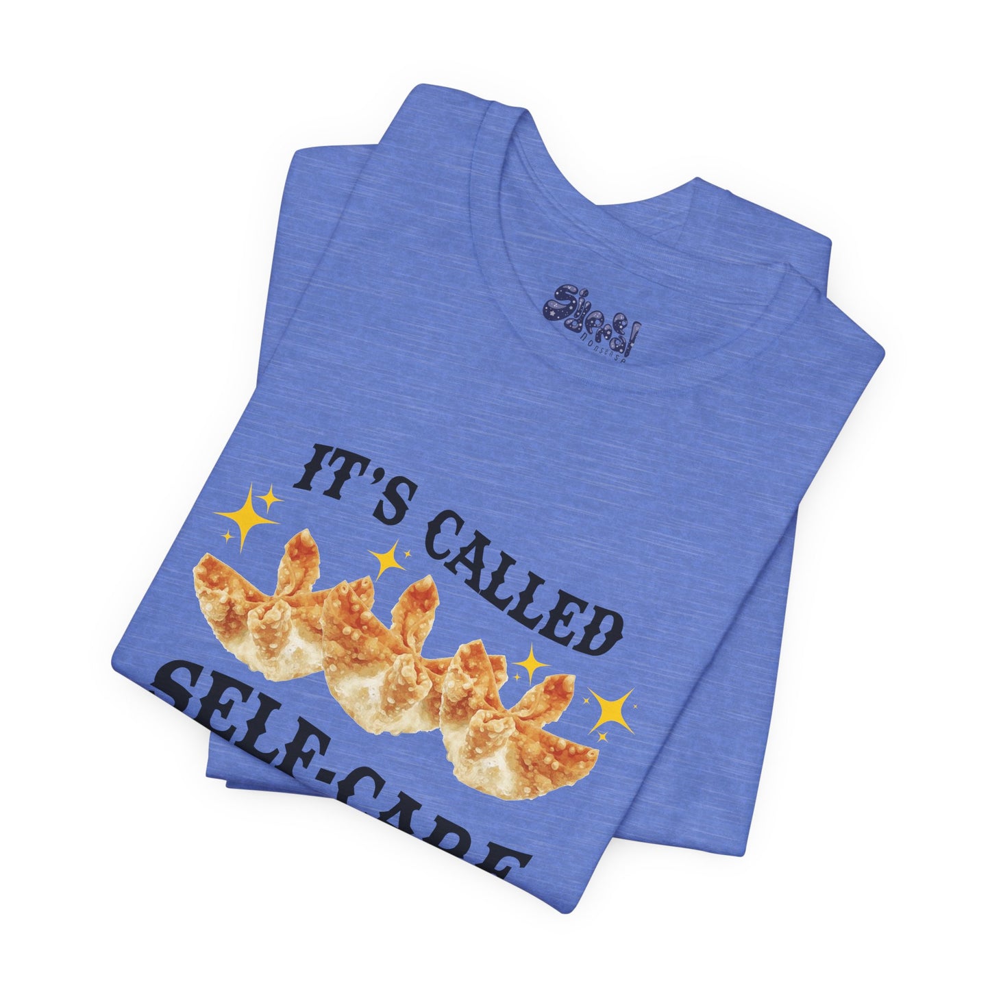 Crab Rangoon Self-Care Short Sleeve Tee, Unisex T-Shirt, Chinese Food Casual Wear, Gift for Foodie, Self Care Quotes, Quirky Motivational Apparel