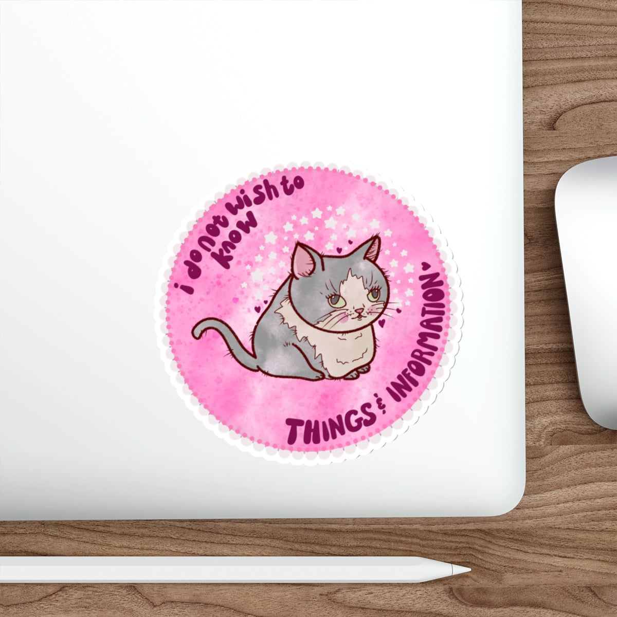Whimsical Cat Die-Cut Stickers, Cute Cat Decor, Things & Information, Mental Health Laptop Stickers, Gift for Overwhelmed Friends