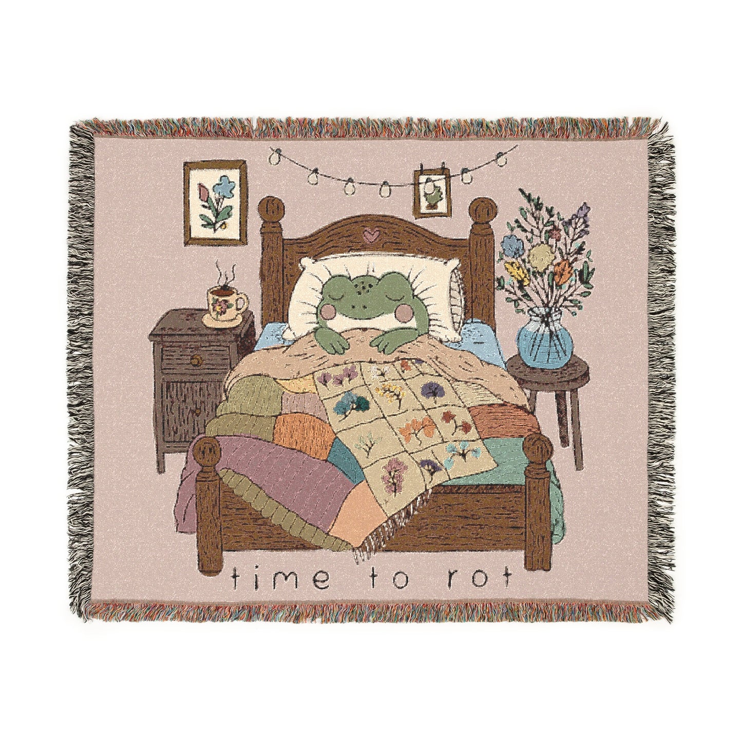 Cute Cozy Sleepy Frog 'Time to Rot' Woven Throw Blanket