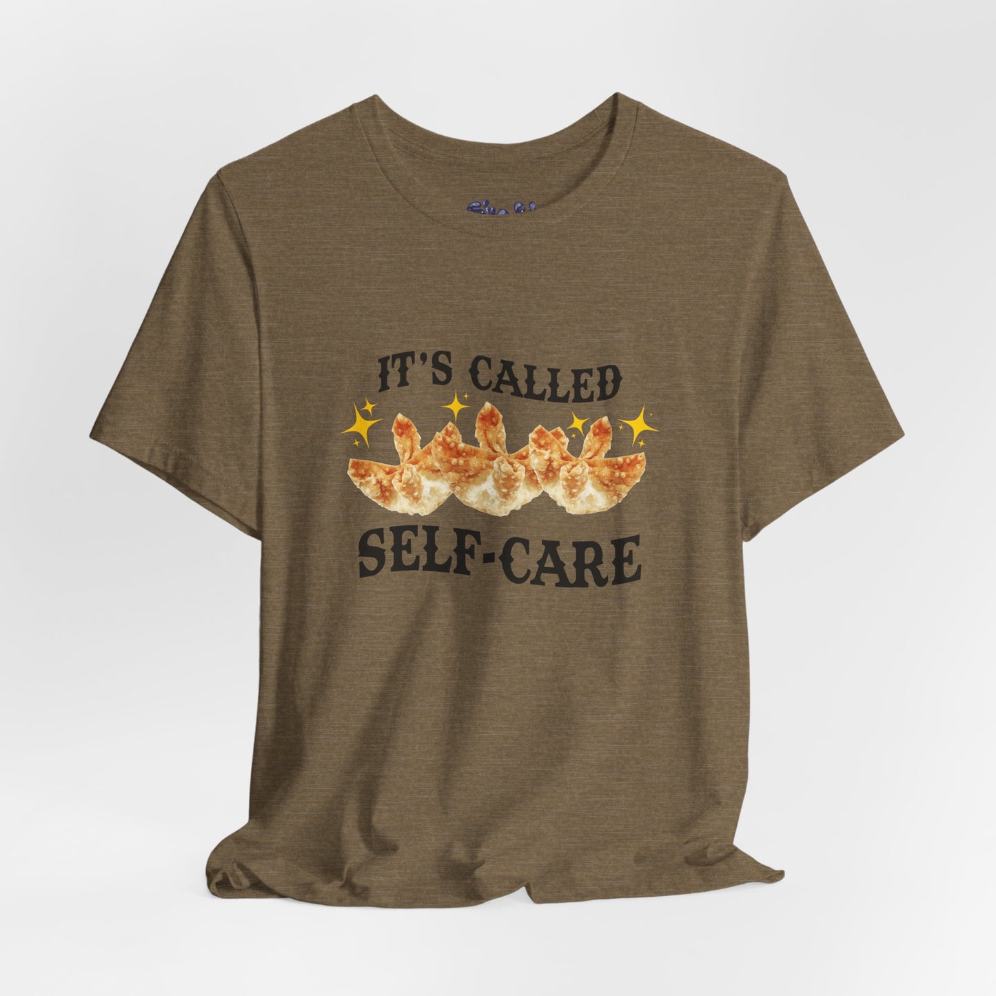 Crab Rangoon Self-Care Short Sleeve Tee, Unisex T-Shirt, Chinese Food Casual Wear, Gift for Foodie, Self Care Quotes, Quirky Motivational Apparel