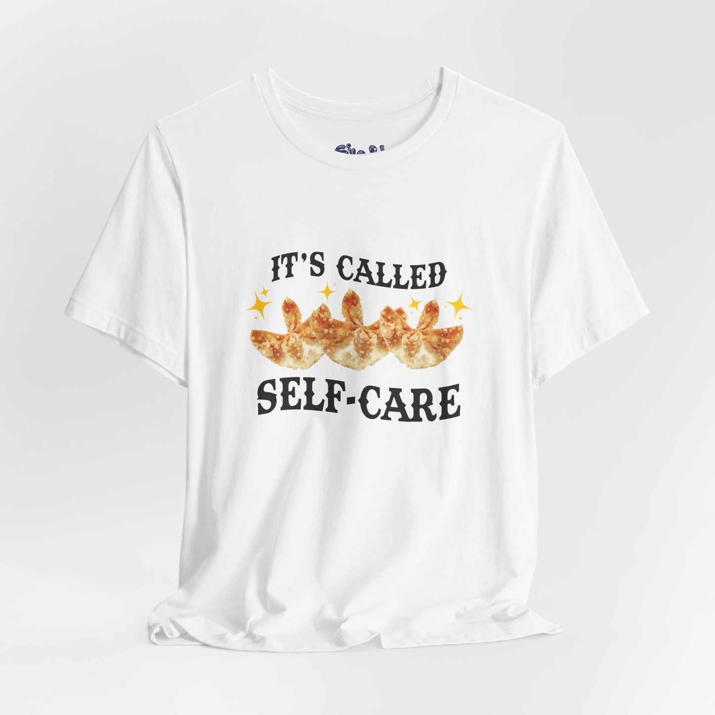 Crab Rangoon Self-Care Short Sleeve Tee, Unisex T-Shirt, Chinese Food Casual Wear, Gift for Foodie, Self Care Quotes, Quirky Motivational Apparel