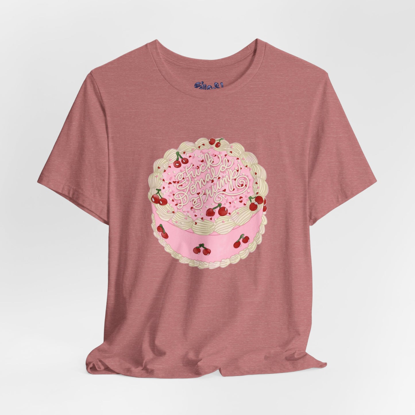 F**k Donald Trump Unisex Tee - Vintage Fancy Cake Shirt, Political MAGA Gift, Bakery Inspired Fashion, Kawaii Cherry Apparel, Liberal Leftist Baking Tee