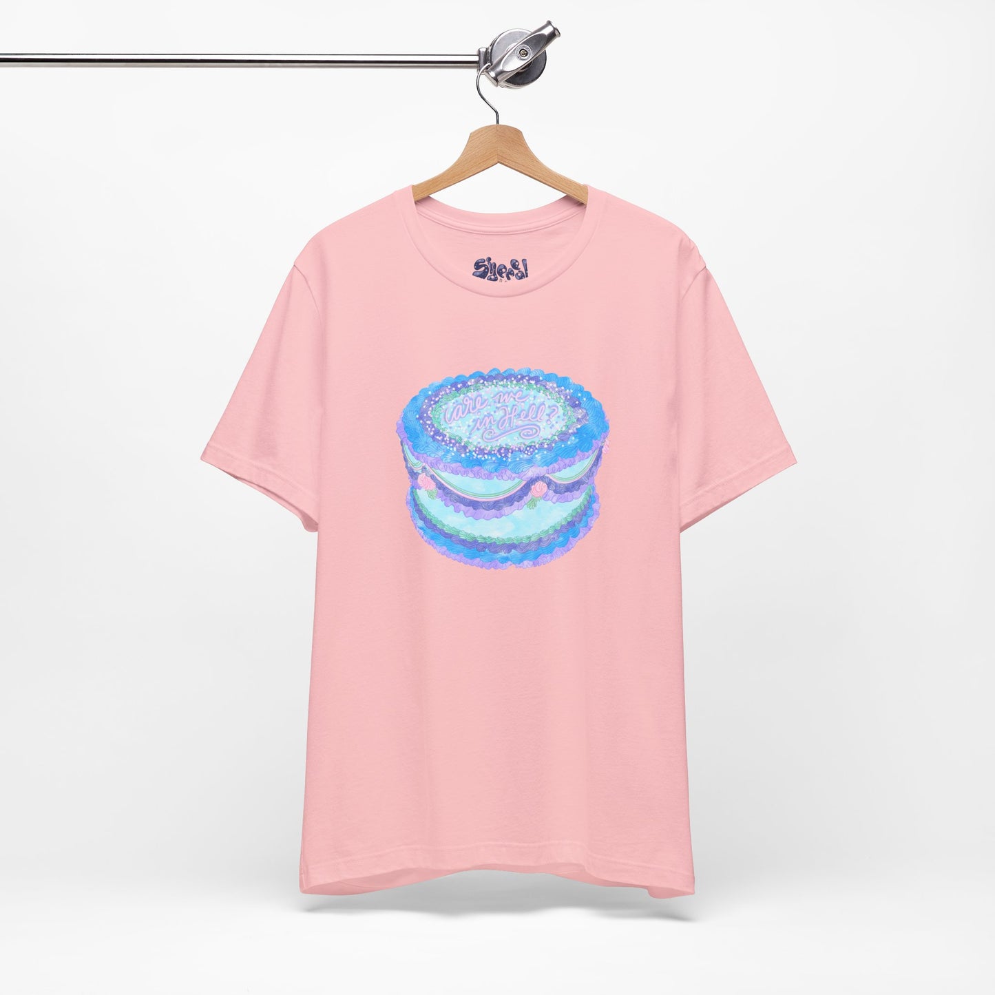 Are We In Hell Cake Unisex Jersey Tee, Quirky Baking Graphic T-Shirt, Vintage Fancy Cake Apparel, Casual Wear for Bakers