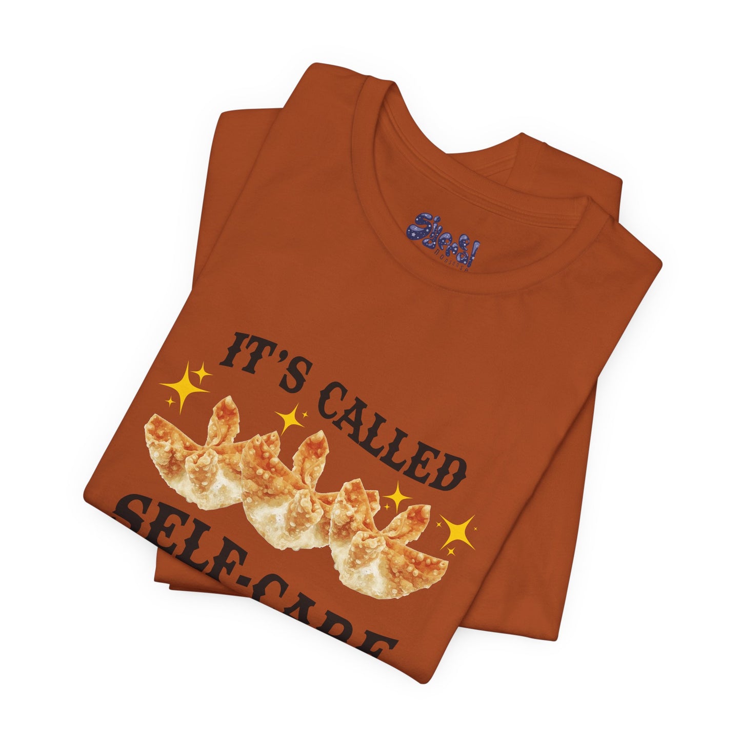 Crab Rangoon Self-Care Short Sleeve Tee, Unisex T-Shirt, Chinese Food Casual Wear, Gift for Foodie, Self Care Quotes, Quirky Motivational Apparel