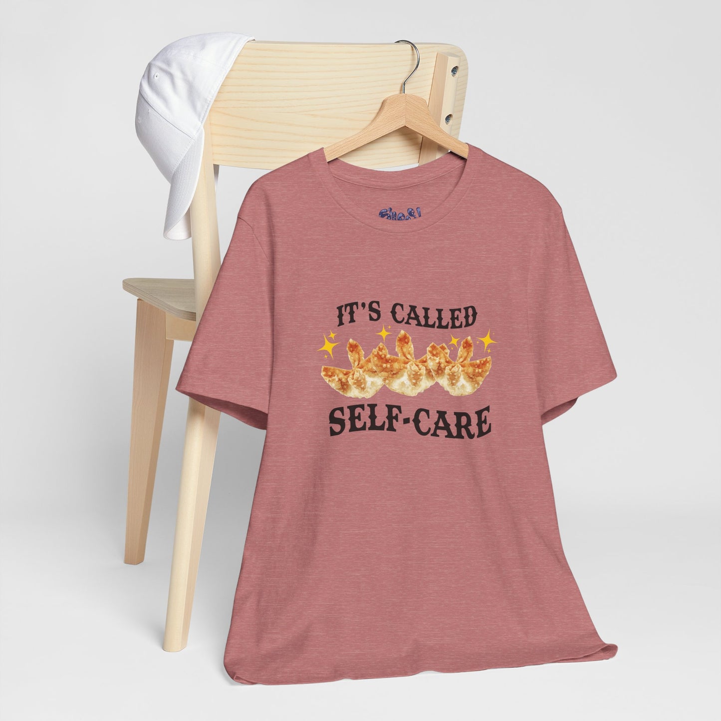 Crab Rangoon Self-Care Short Sleeve Tee, Unisex T-Shirt, Chinese Food Casual Wear, Gift for Foodie, Self Care Quotes, Quirky Motivational Apparel