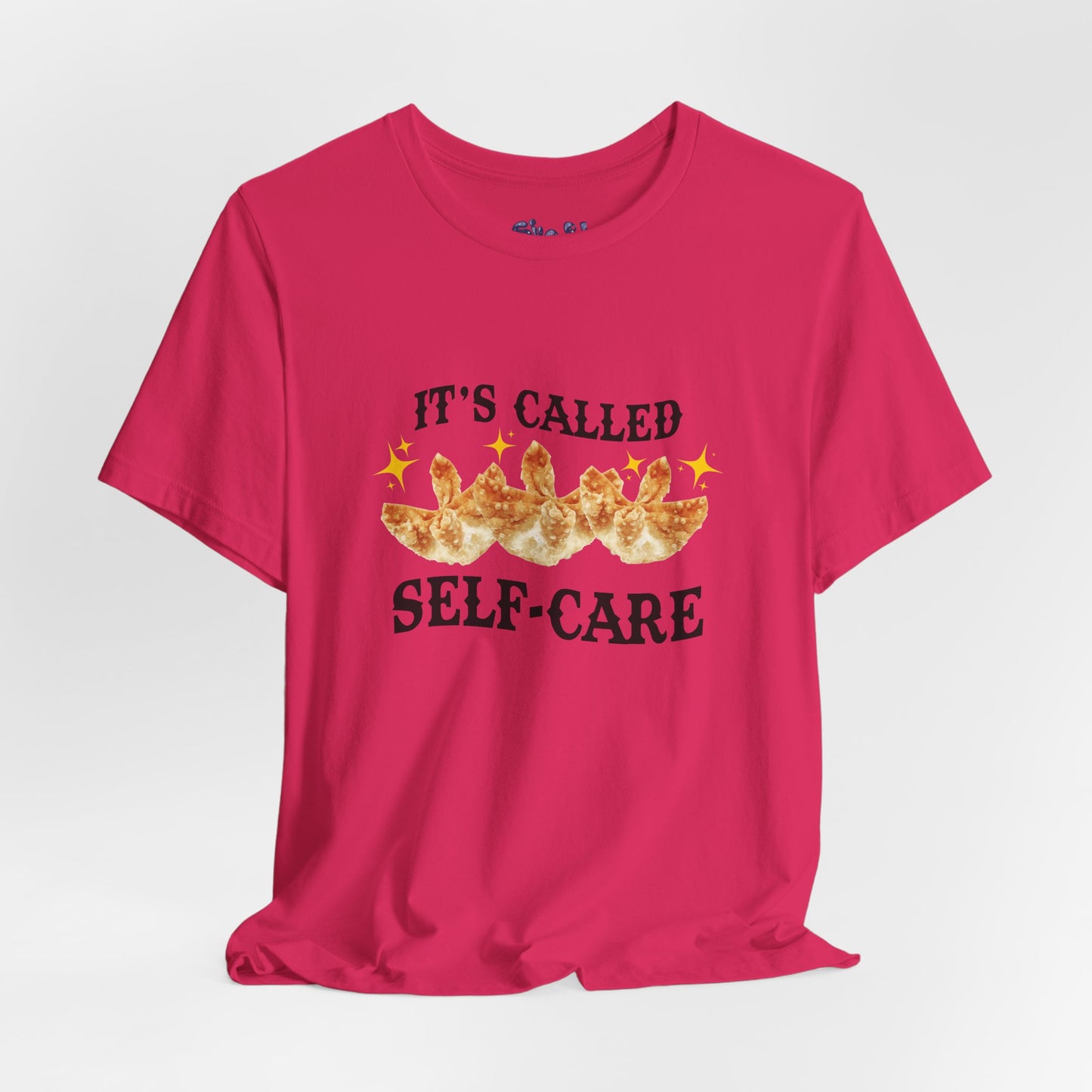 Crab Rangoon Self-Care Short Sleeve Tee, Unisex T-Shirt, Chinese Food Casual Wear, Gift for Foodie, Self Care Quotes, Quirky Motivational Apparel