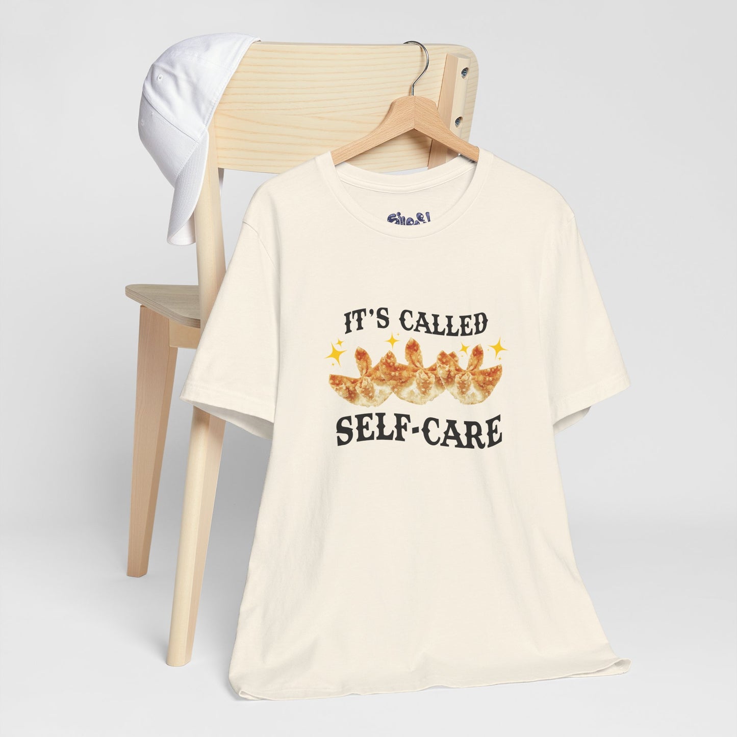 Crab Rangoon Self-Care Short Sleeve Tee, Unisex T-Shirt, Chinese Food Casual Wear, Gift for Foodie, Self Care Quotes, Quirky Motivational Apparel