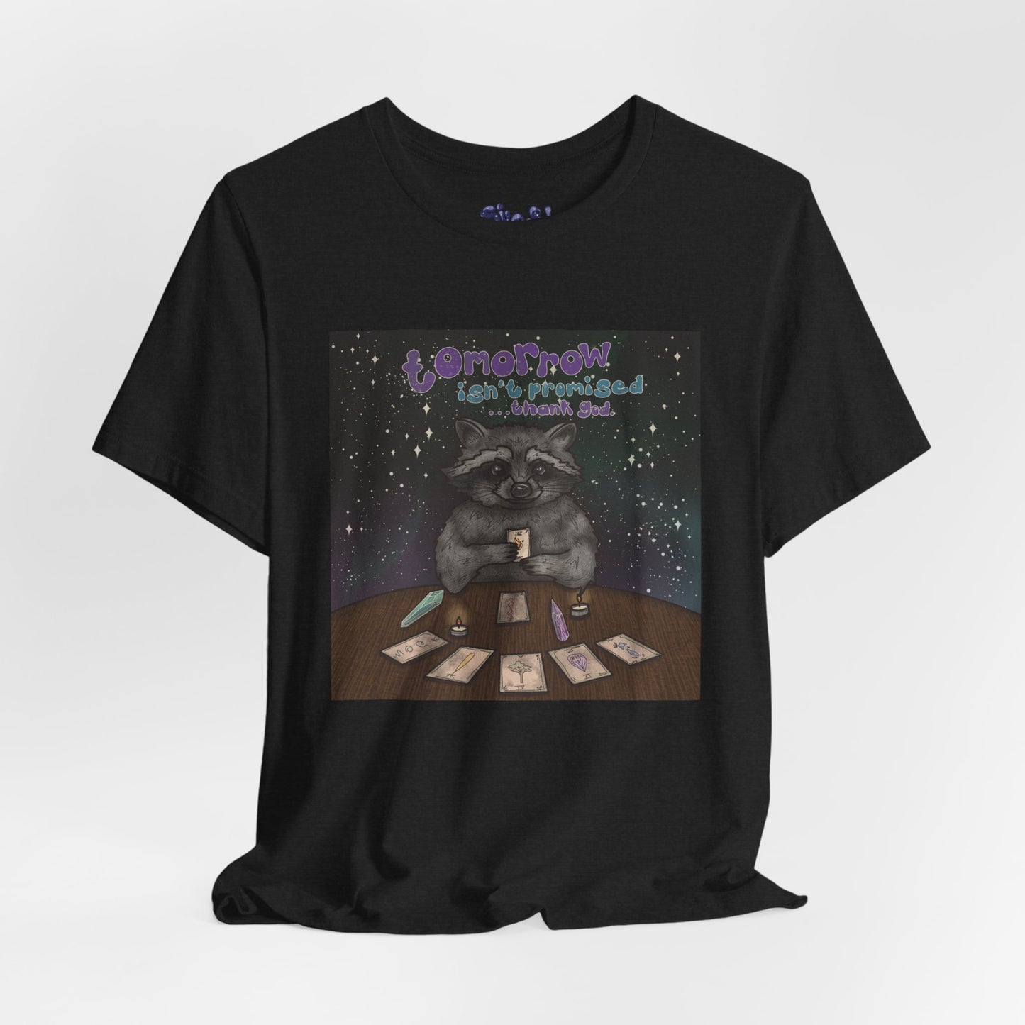 Cosmic Tarot Raccoon Tee - Whimsical Unisex T-Shirt, Trash Panda Gifts, Mystical Apparel, Quirky Casual Wear