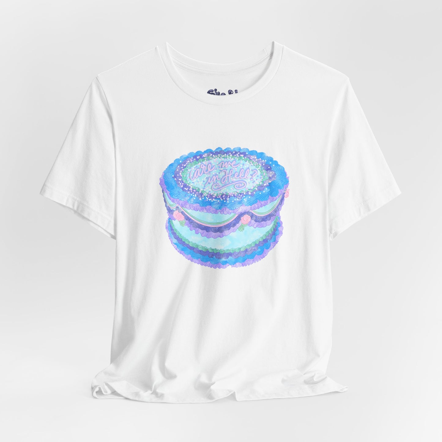 Are We In Hell Cake Unisex Jersey Tee, Quirky Baking Graphic T-Shirt, Vintage Fancy Cake Apparel, Casual Wear for Bakers