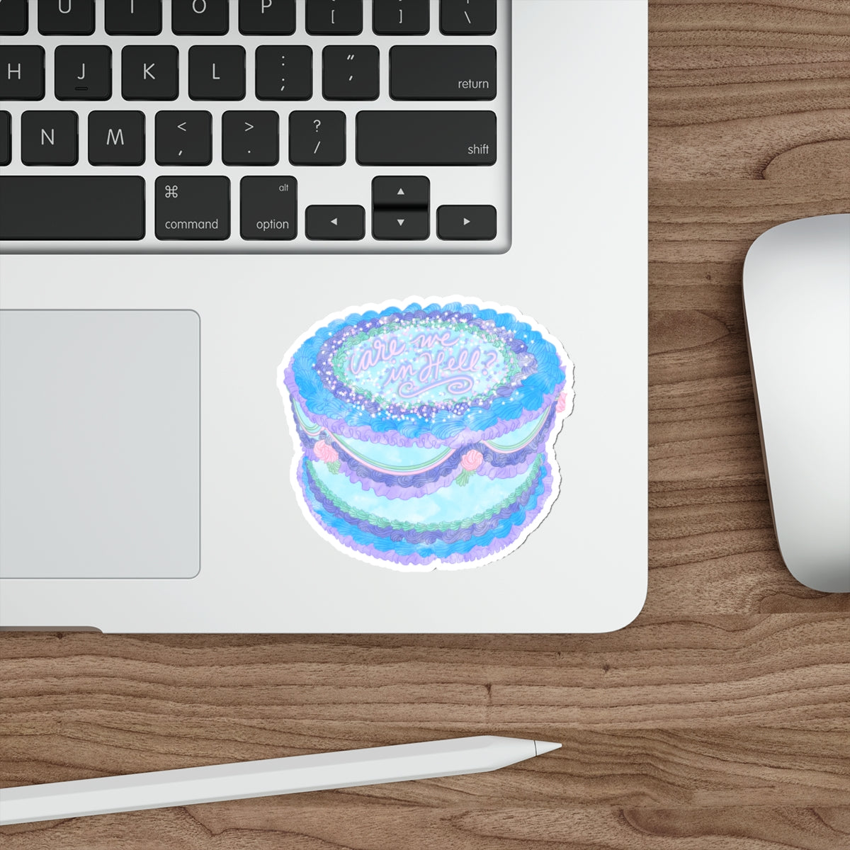 Are We In Hell? Whimsical Cake Waterproof Vinyl Die-Cut Sticker, Vibrant Baking Laptop Decal, Fun Baker Gift, Colorful Cakes Decor Gift