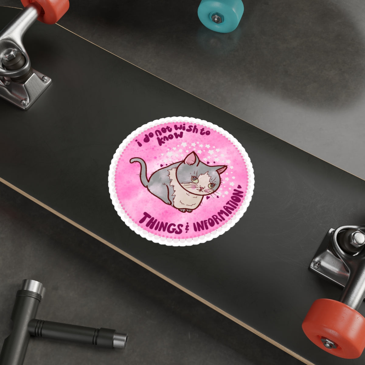 Whimsical Cat Die-Cut Stickers, Cute Cat Decor, Things & Information, Mental Health Laptop Stickers, Gift for Overwhelmed Friends