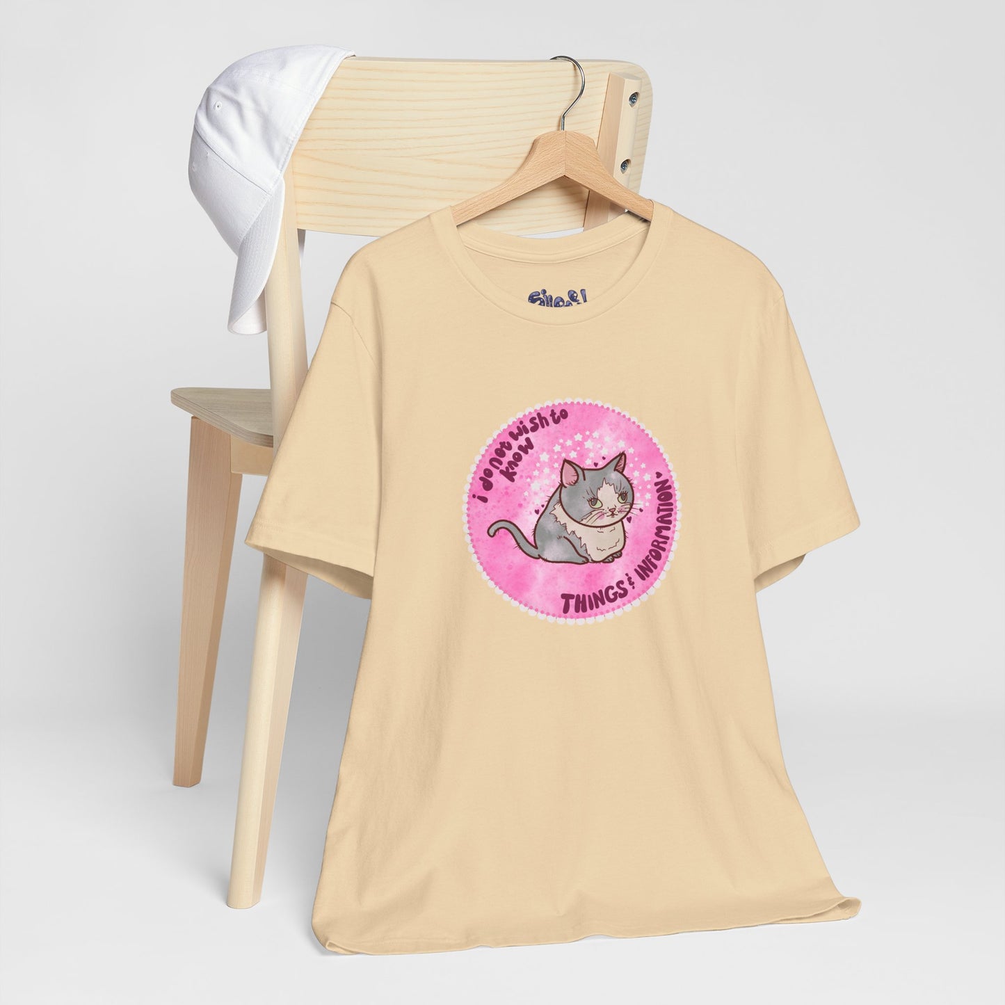 Cute Cat Tee, T-Shirt for Cat People, Things and Information, Mental Health, World Events, Cat Apparel With Funny Quote
