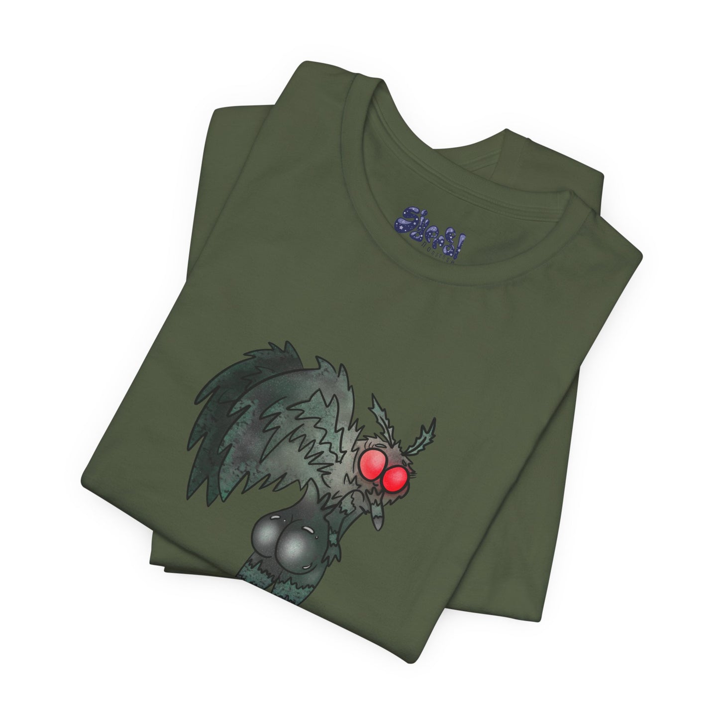 Sexy Mothman Whimsical Cryptid Short Sleeve Tee | Unique Graphic T-Shirt for Cryptid Fans, Horror Lovers, Folklore Shirt