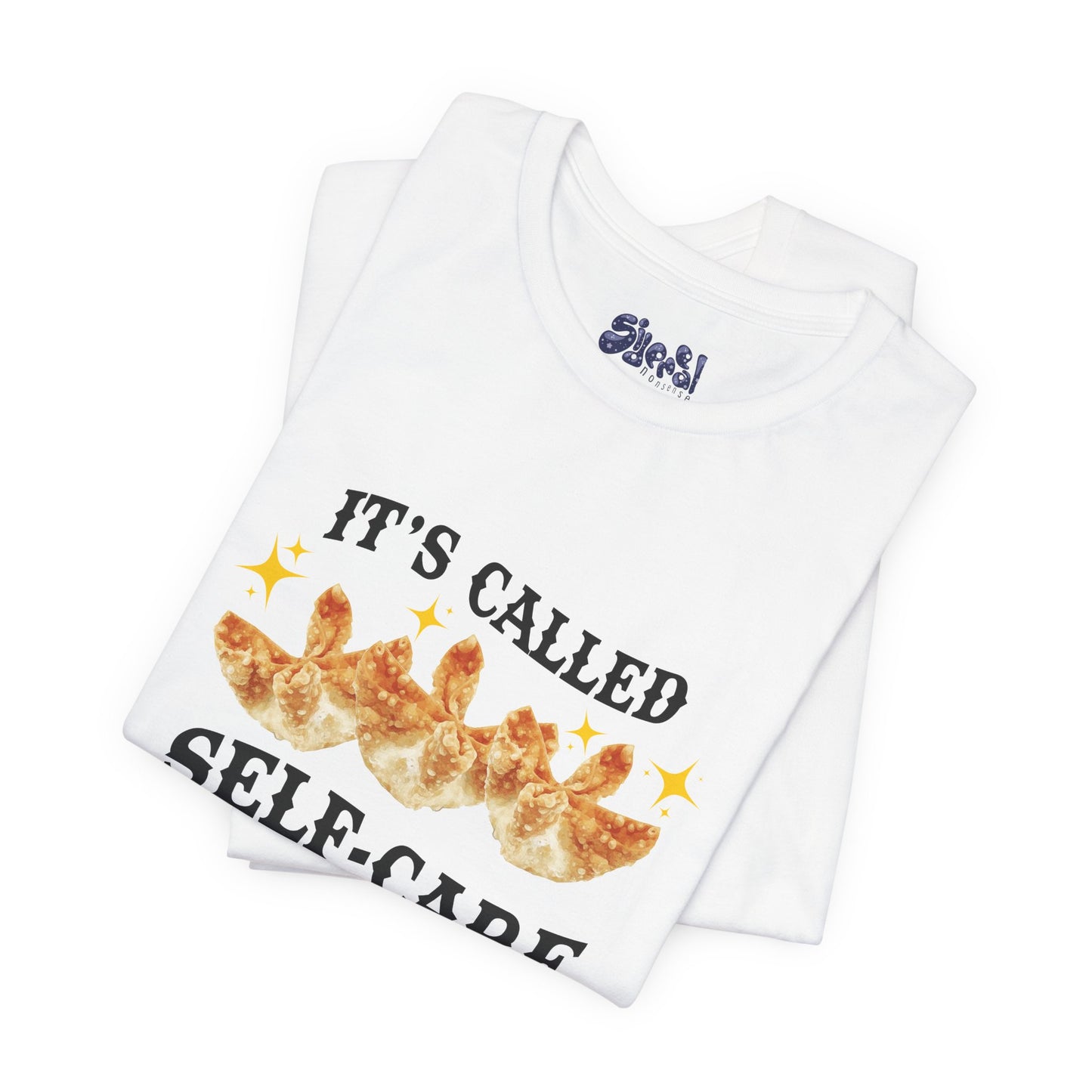 Crab Rangoon Self-Care Short Sleeve Tee, Unisex T-Shirt, Chinese Food Casual Wear, Gift for Foodie, Self Care Quotes, Quirky Motivational Apparel