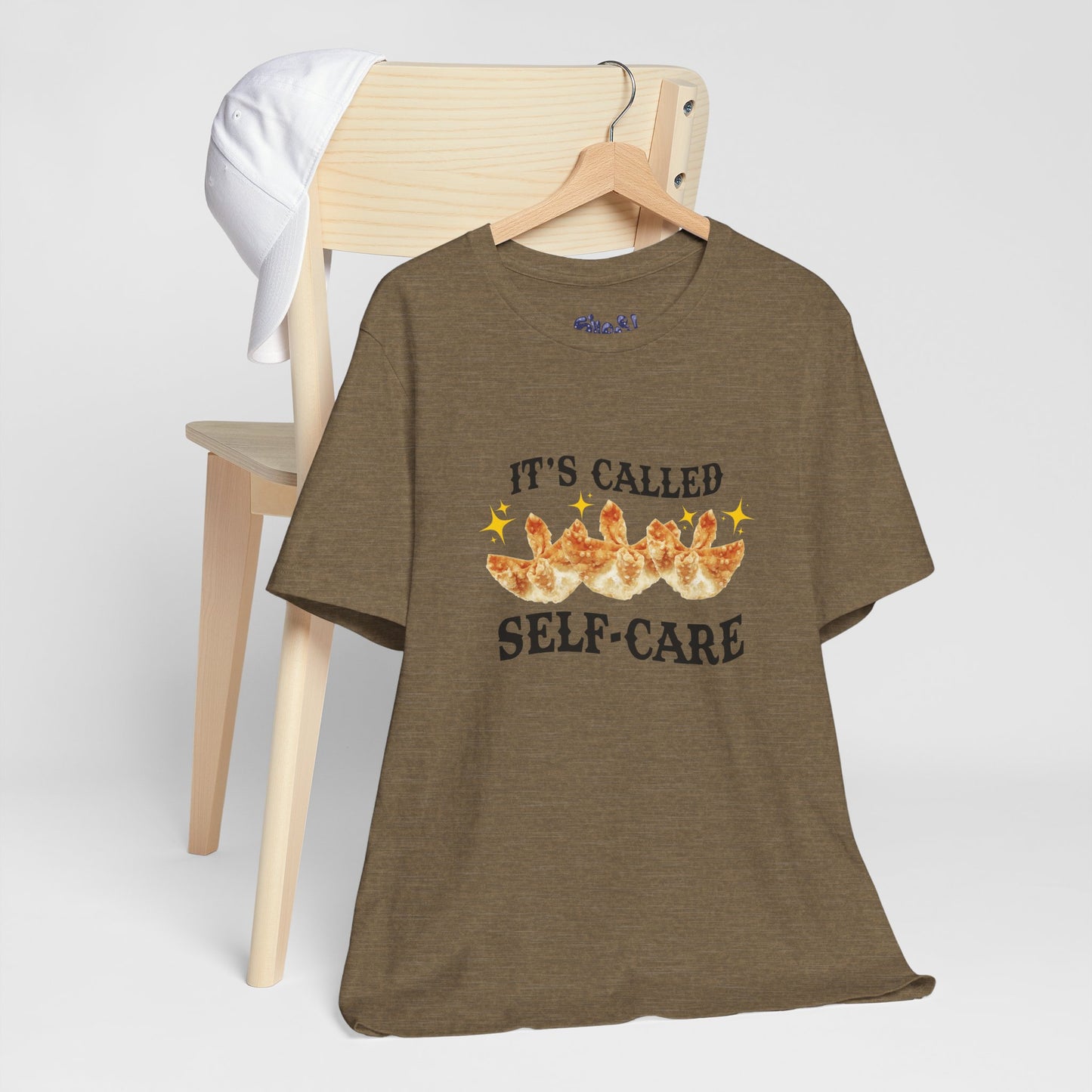 Crab Rangoon Self-Care Short Sleeve Tee, Unisex T-Shirt, Chinese Food Casual Wear, Gift for Foodie, Self Care Quotes, Quirky Motivational Apparel