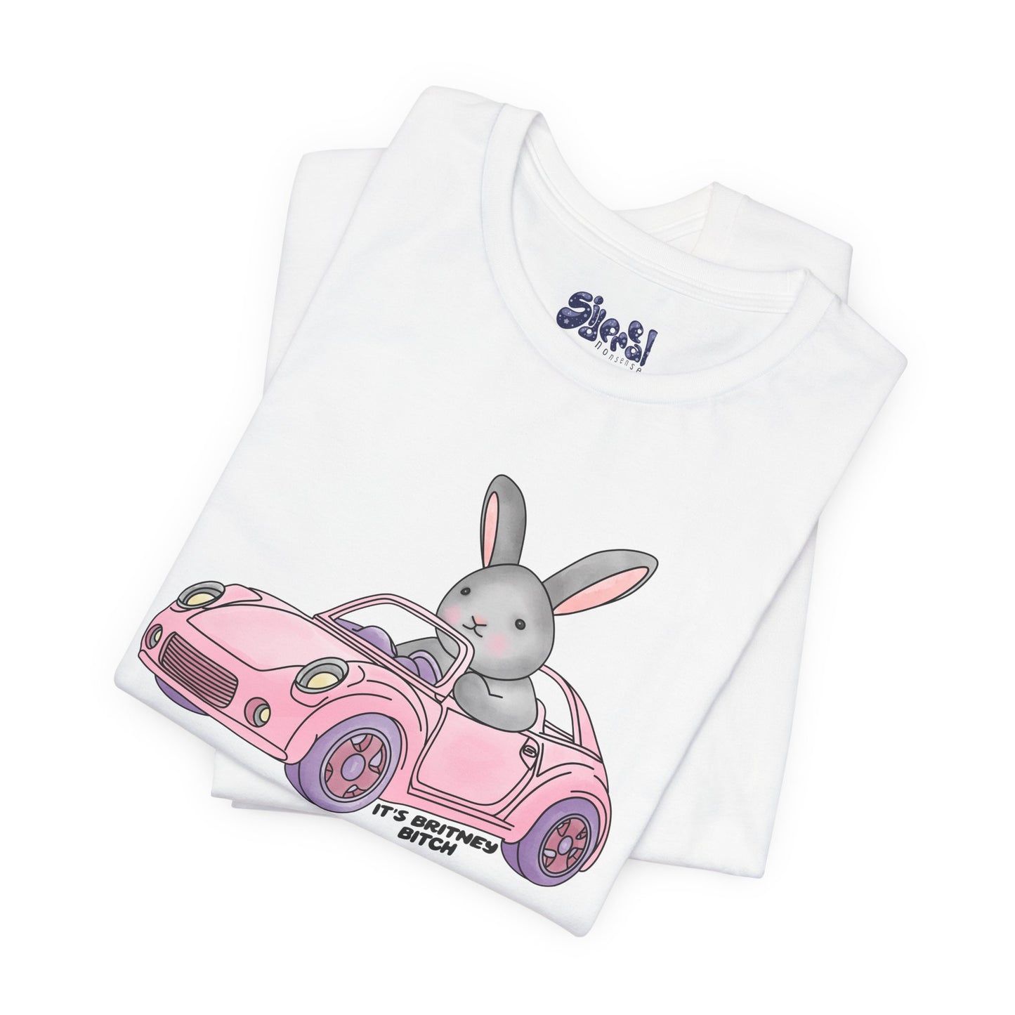 It's Britney Bitch, Cute Bunny in Pink Car Tee, 90s y2k Millennial Gift, Quirky Girly T-Shirt