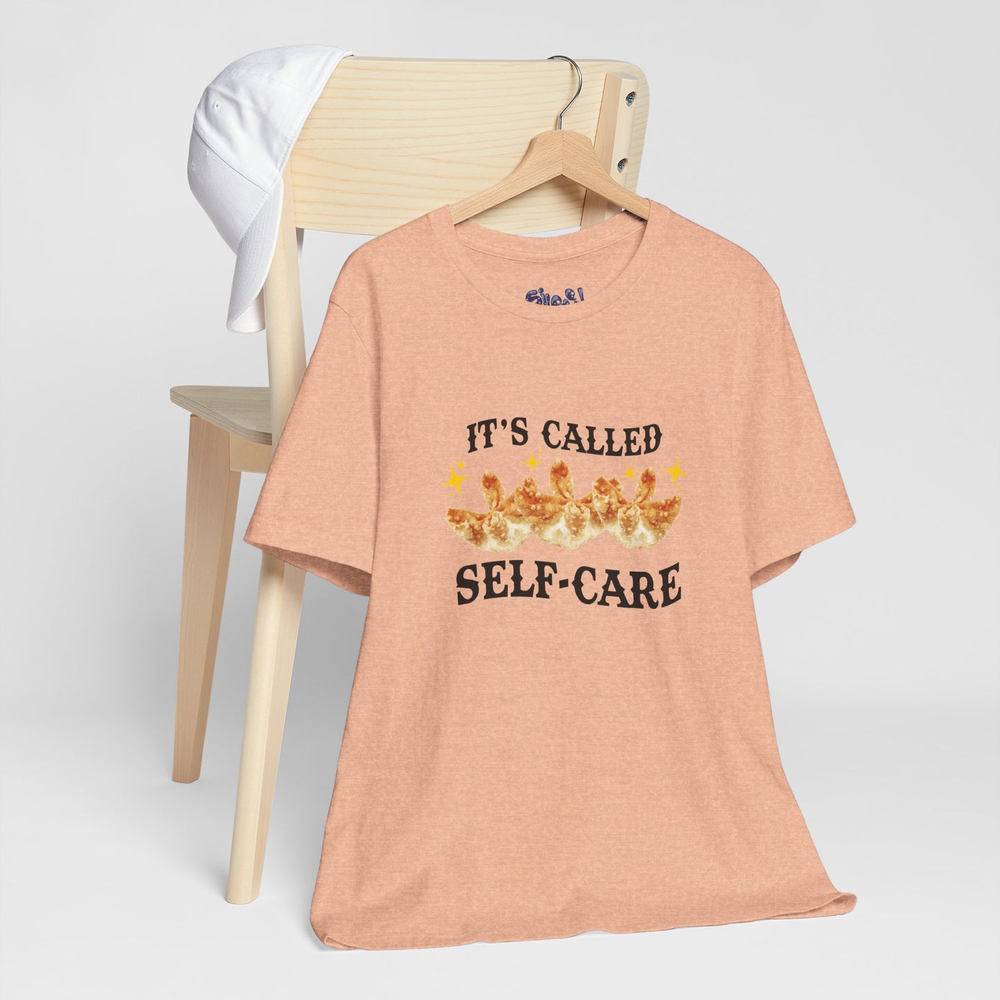 Crab Rangoon Self-Care Short Sleeve Tee, Unisex T-Shirt, Chinese Food Casual Wear, Gift for Foodie, Self Care Quotes, Quirky Motivational Apparel