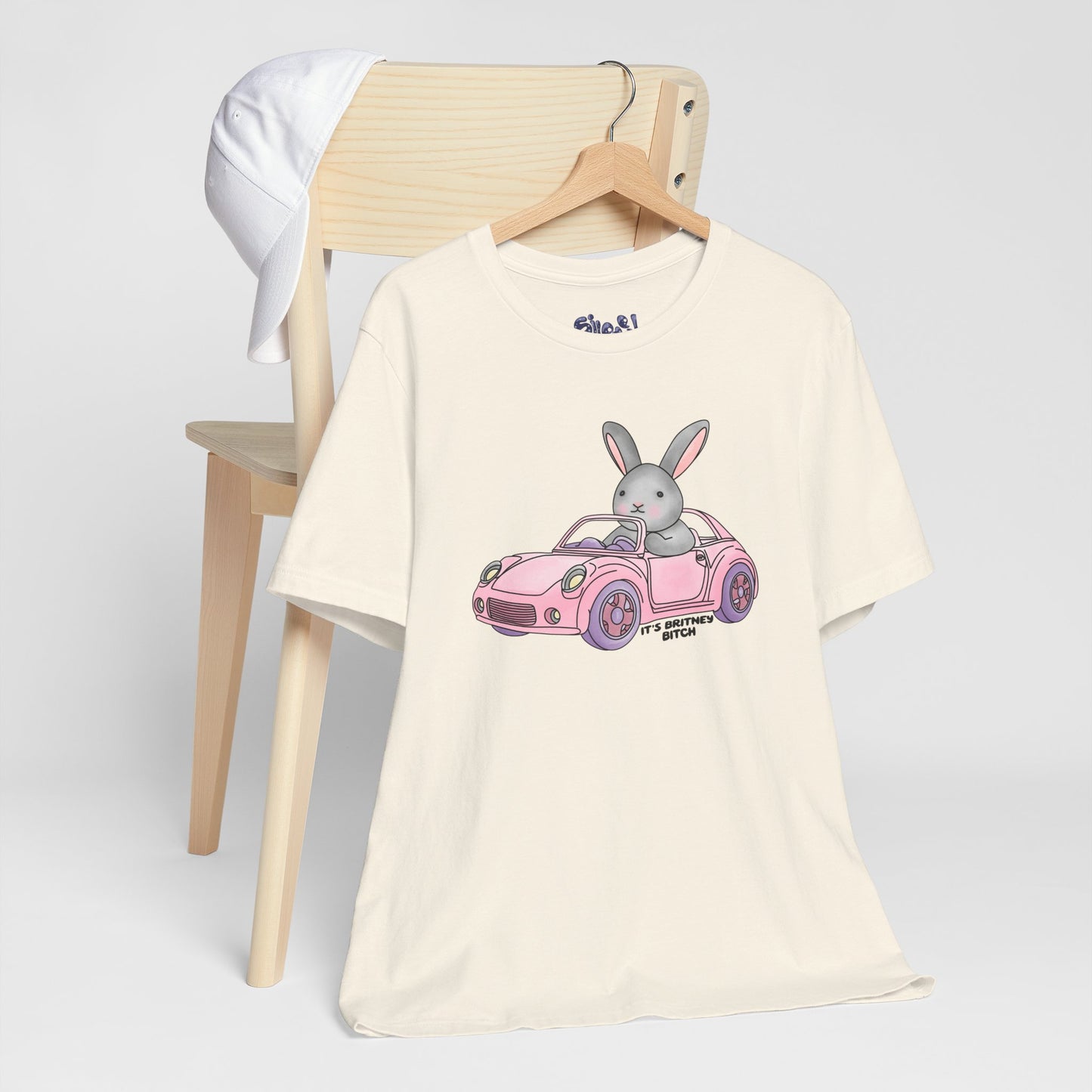 It's Britney Bitch, Cute Bunny in Pink Car Tee, 90s y2k Millennial Gift, Quirky Girly T-Shirt