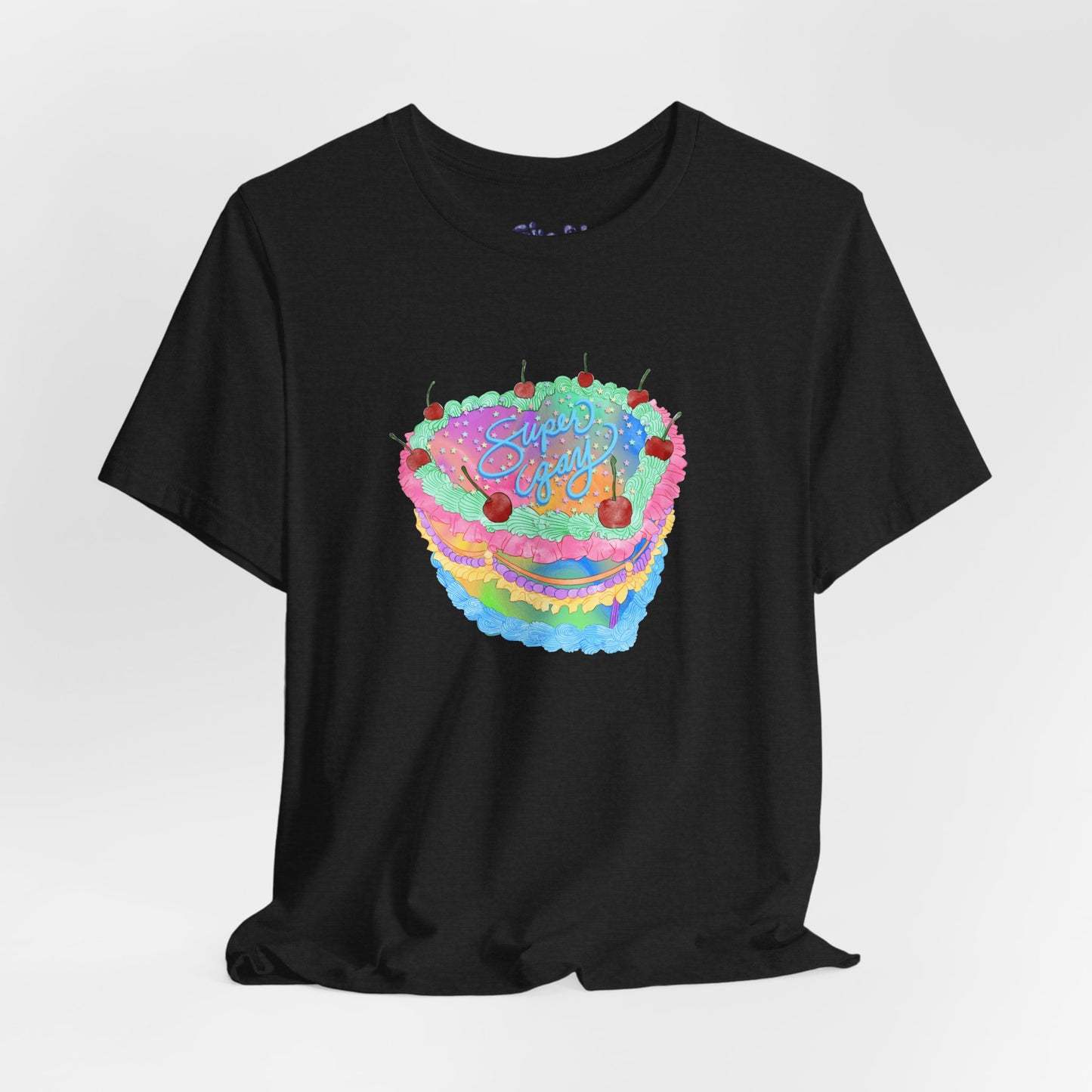 Super Gay Vintage Fancy Cake Tee, Unisex Pride Cakes T-Shirt, Gay Pride Baking Shirt, Casual Baker Apparel