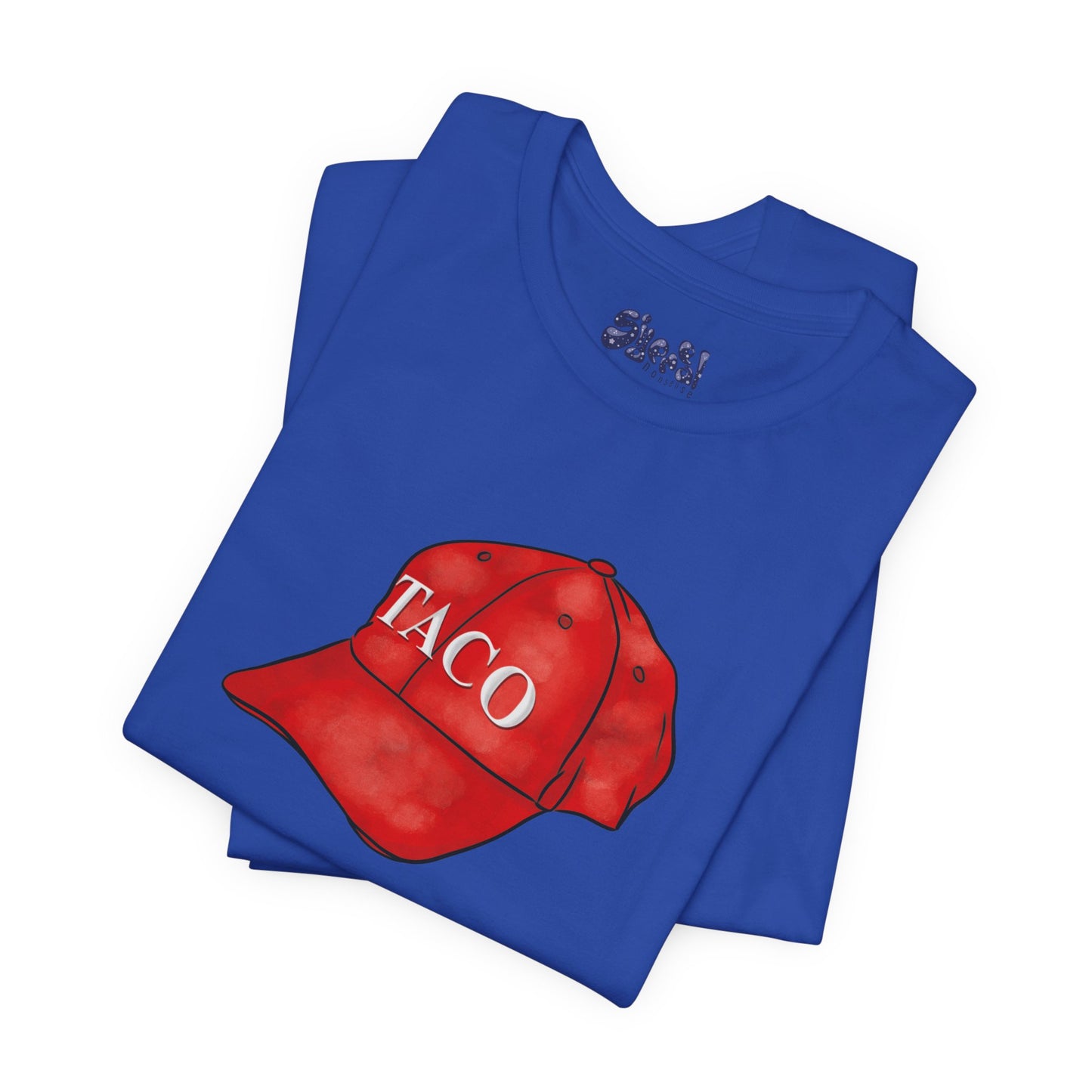 Taco Hat Tee, Trump Always Chickens Out Unisex Jersey Short Sleeve Tee, MAGA Hat, Funny Political Shirt, Liberal Leftist Gift