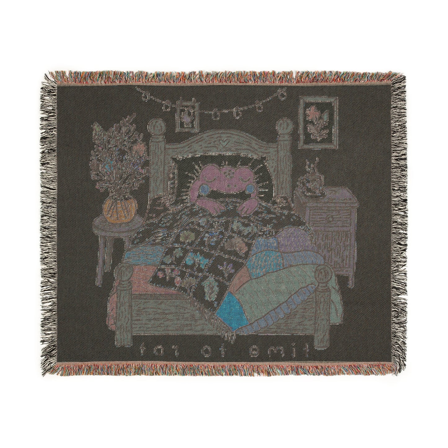 Cute Cozy Sleepy Frog 'Time to Rot' Woven Throw Blanket