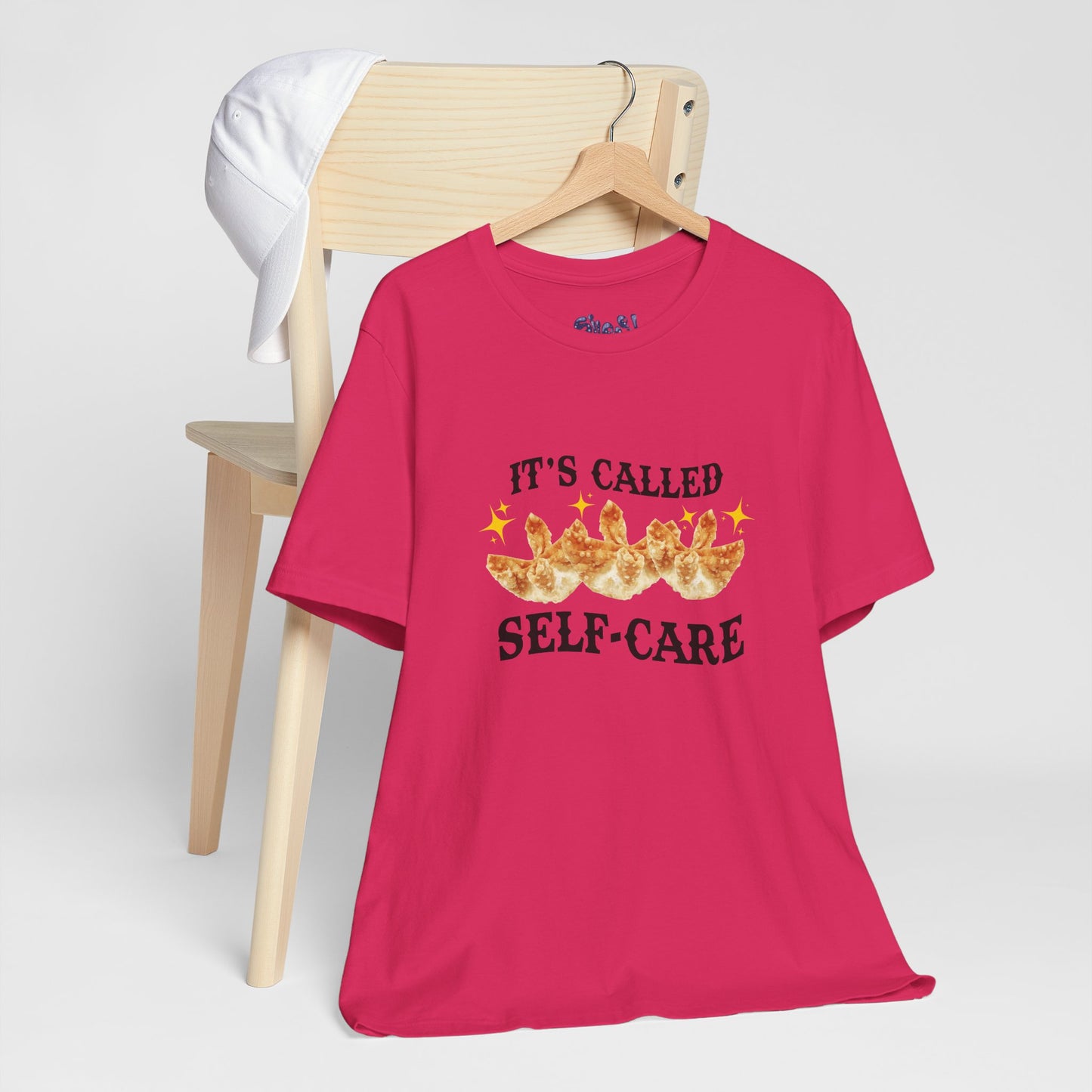 Crab Rangoon Self-Care Short Sleeve Tee, Unisex T-Shirt, Chinese Food Casual Wear, Gift for Foodie, Self Care Quotes, Quirky Motivational Apparel
