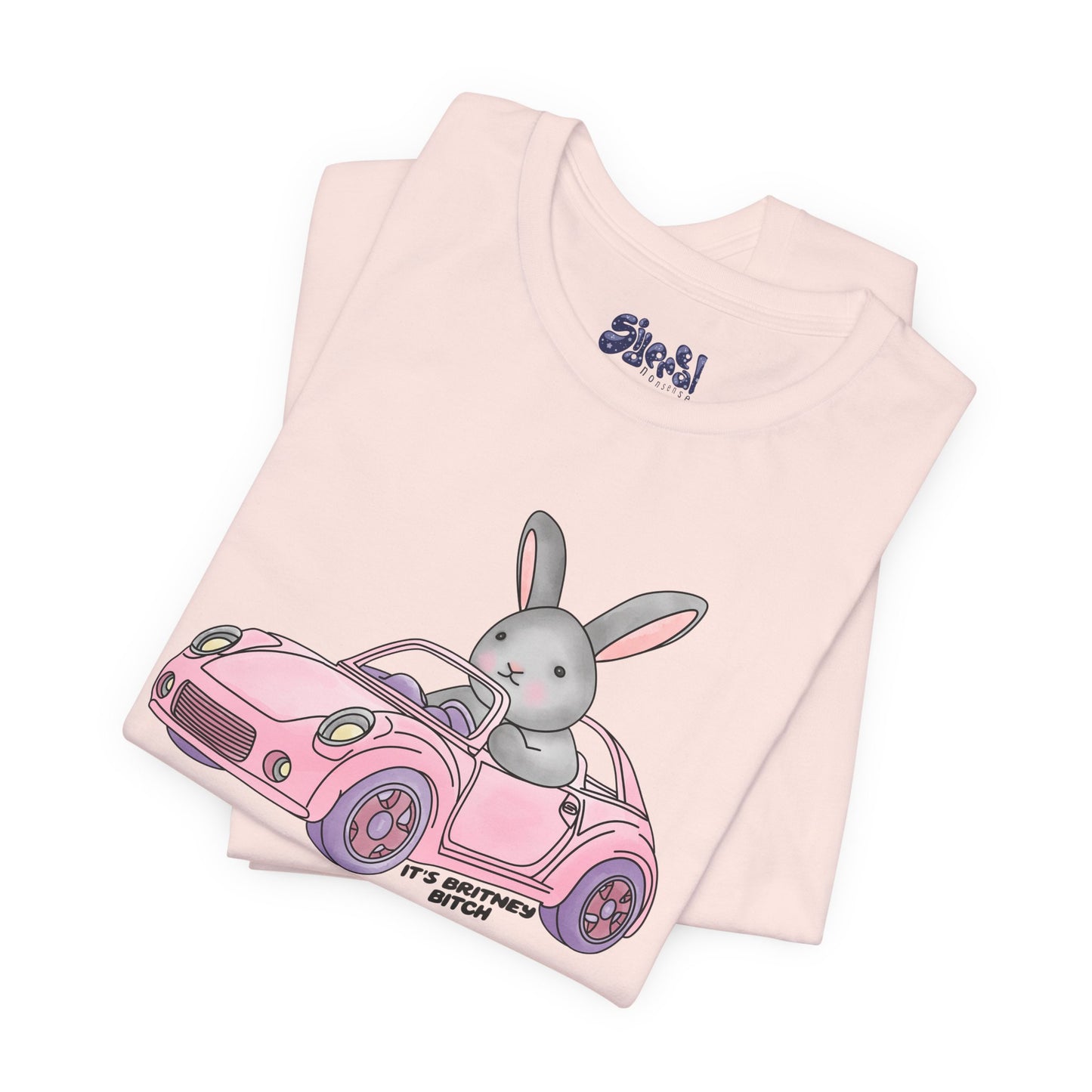 It's Britney Bitch, Cute Bunny in Pink Car Tee, 90s y2k Millennial Gift, Quirky Girly T-Shirt